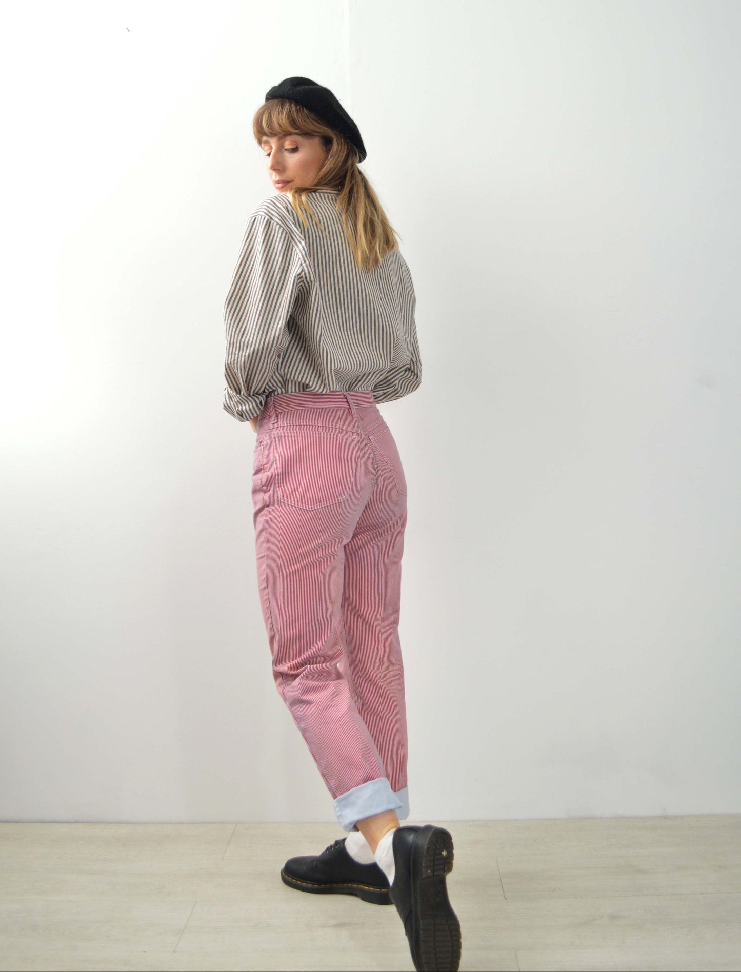 Unisex Striped Grandad Shirt Brown & Blue