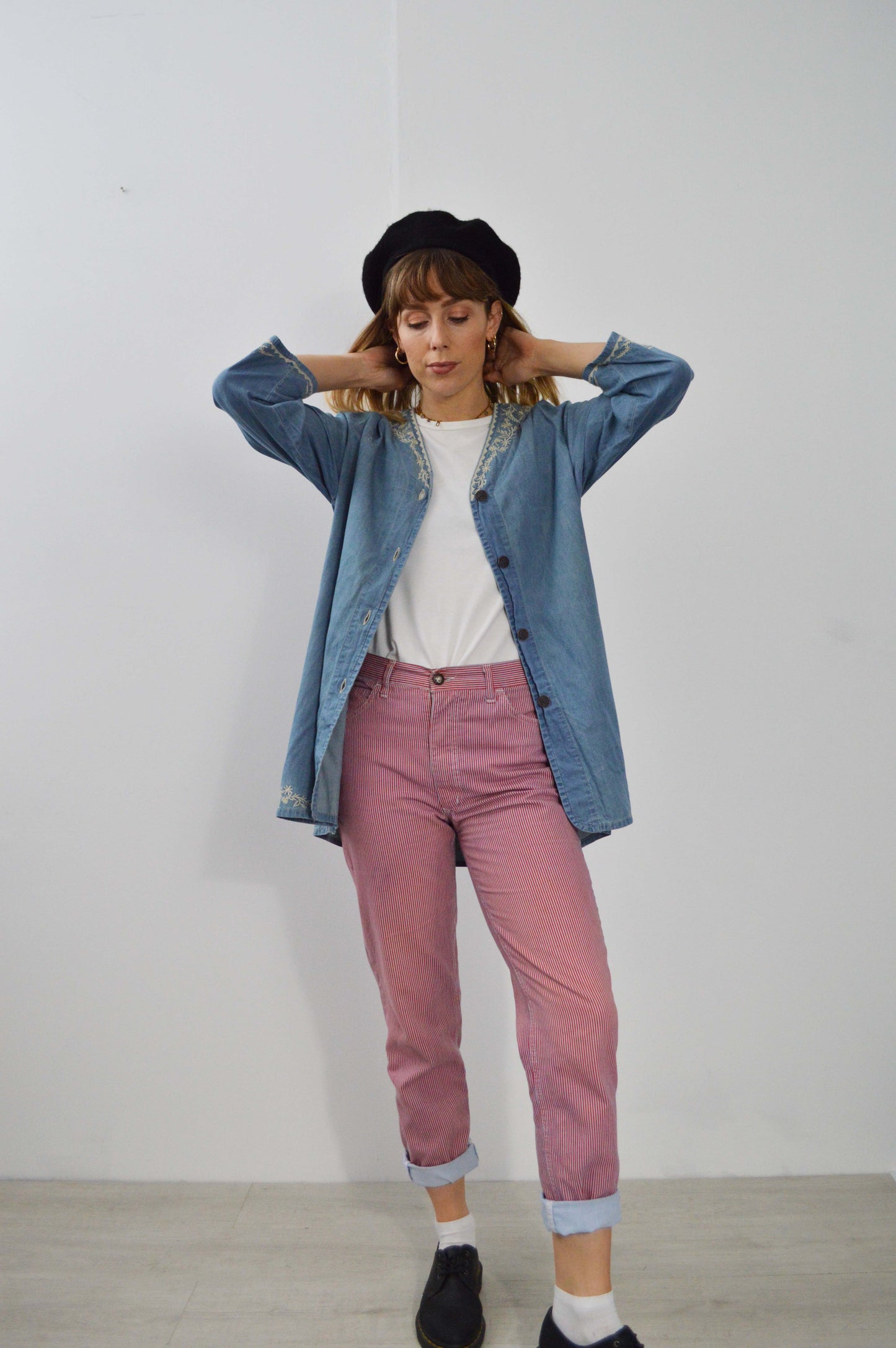 Vintage Embroidered Denim Kimono Jacket Cotton Blue