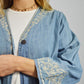 Vintage Embroidered Denim Kimono Jacket Cotton Blue