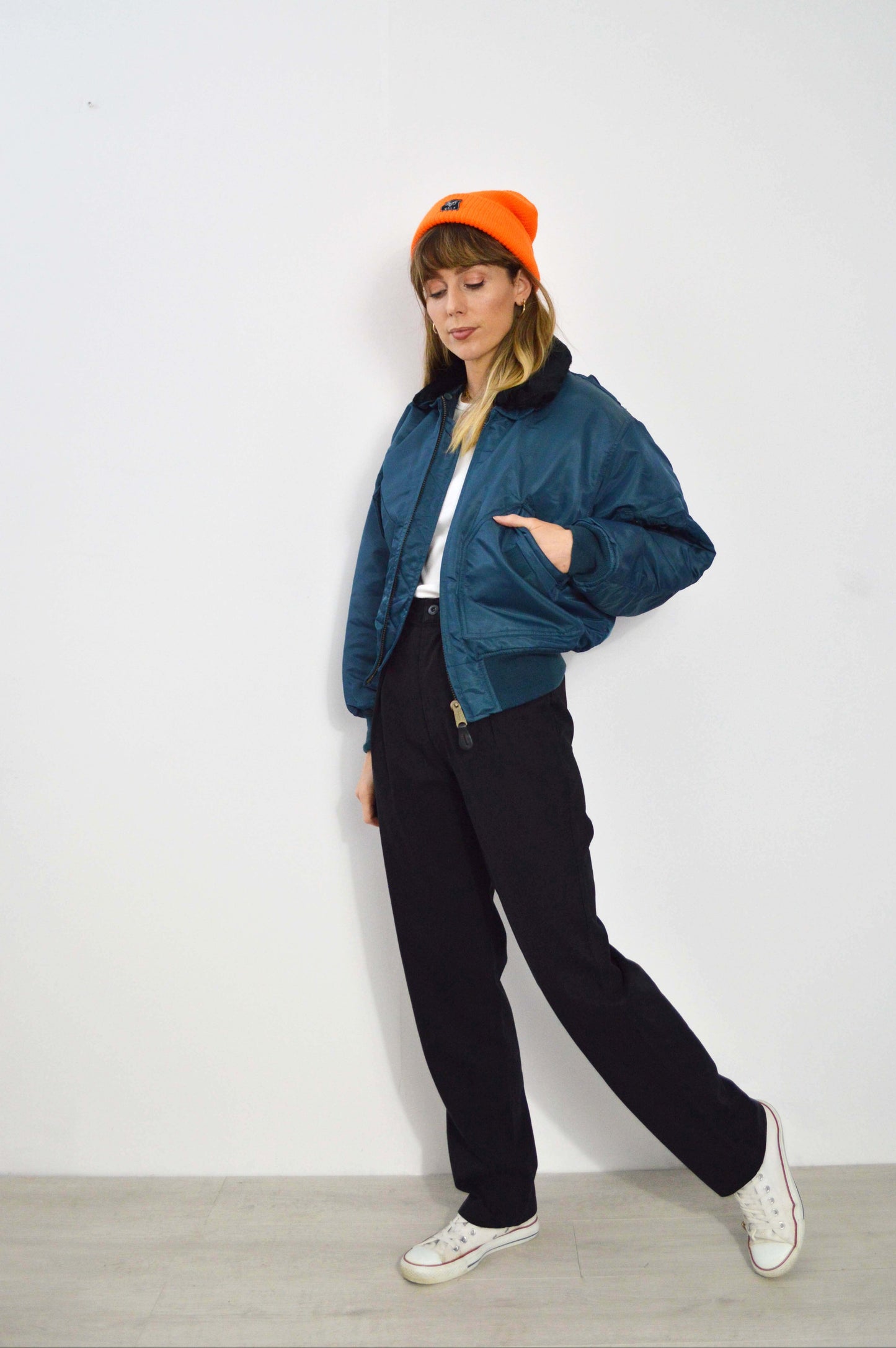 Vintage 90s Women's MA2 Cropped Flying Jacket Turquoise - XS