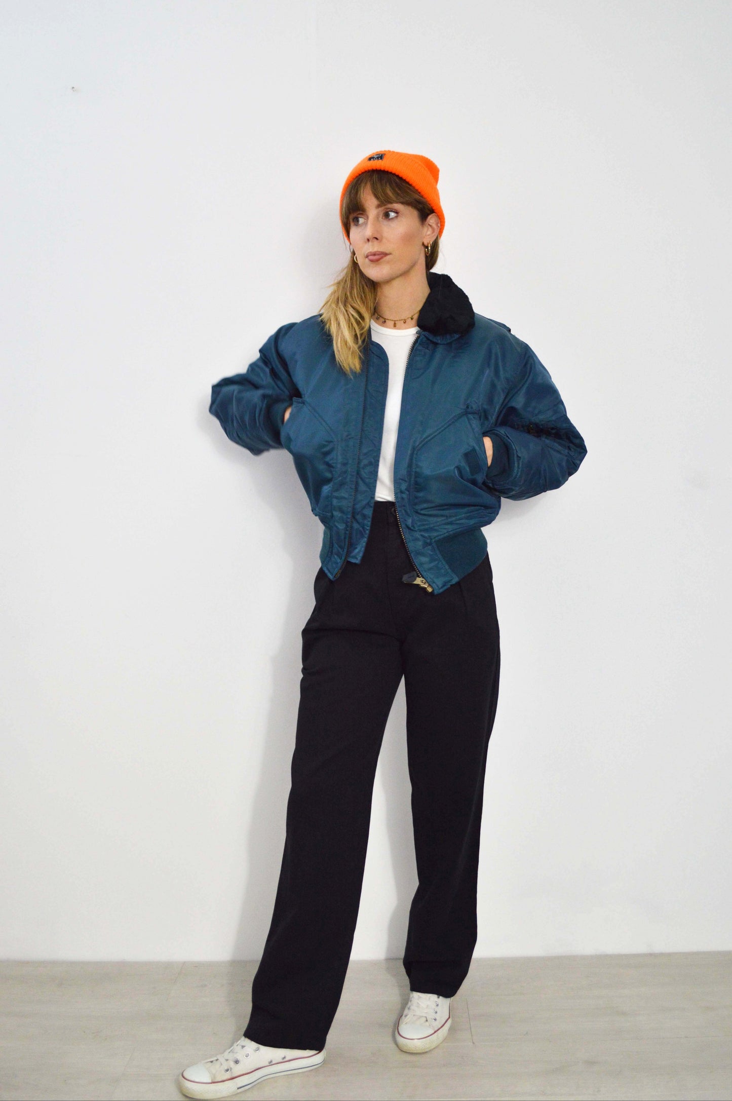 Vintage 90s Women's MA2 Cropped Flying Jacket Turquoise - XS