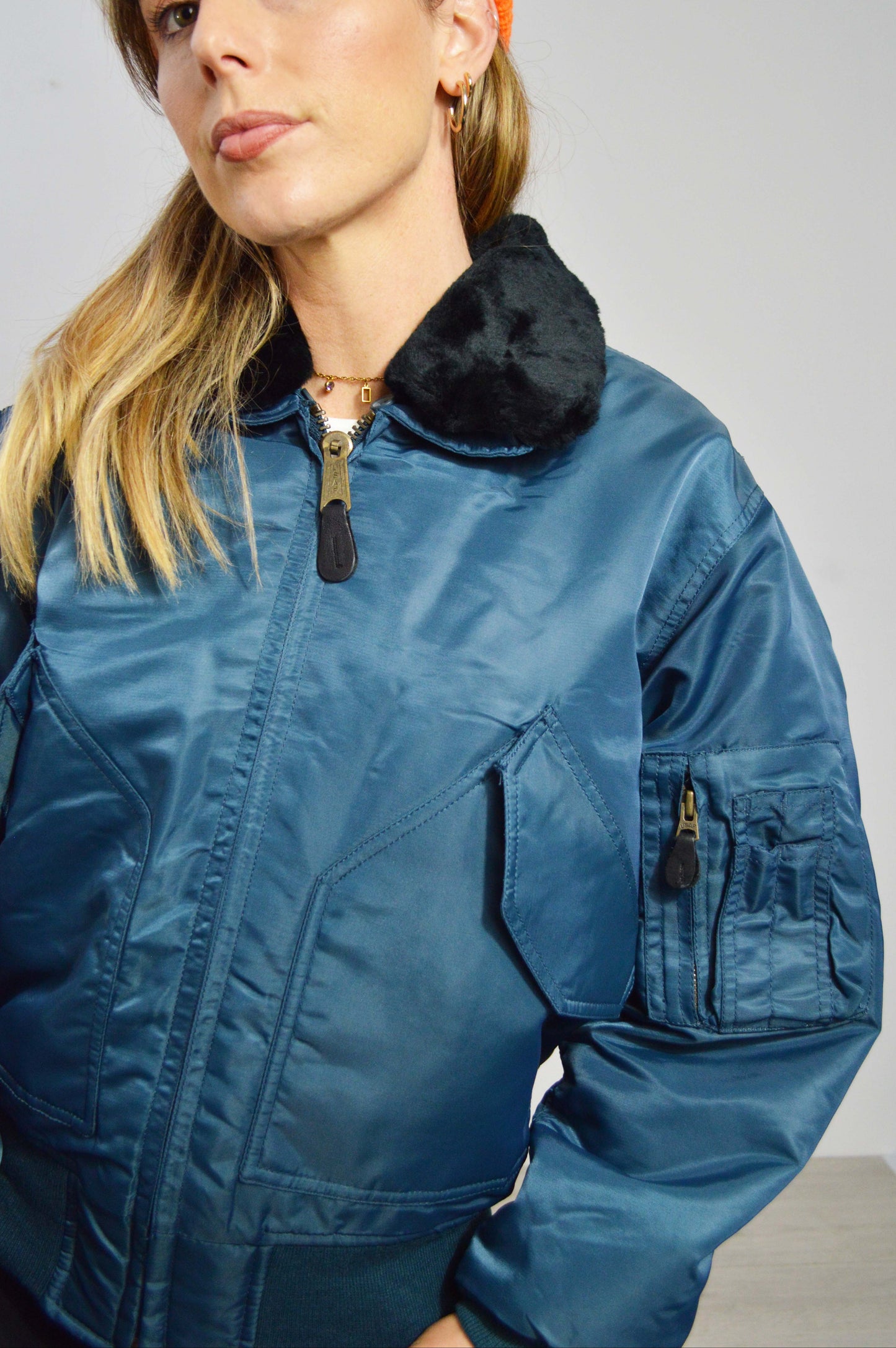 Vintage 90s Women's MA2 Cropped Flying Jacket Turquoise - XS