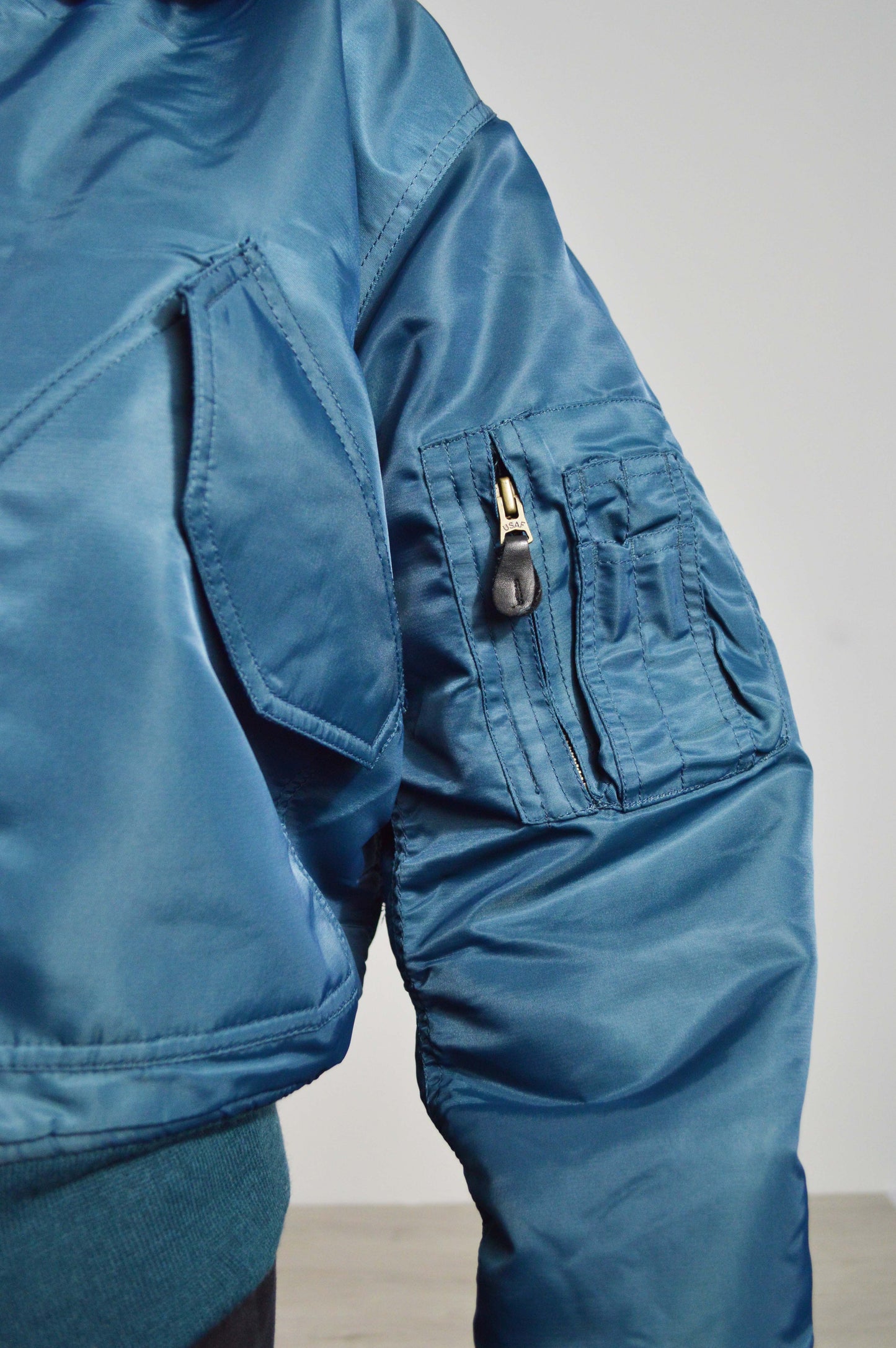 Vintage 90s Women's MA2 Cropped Flying Jacket Turquoise - XS