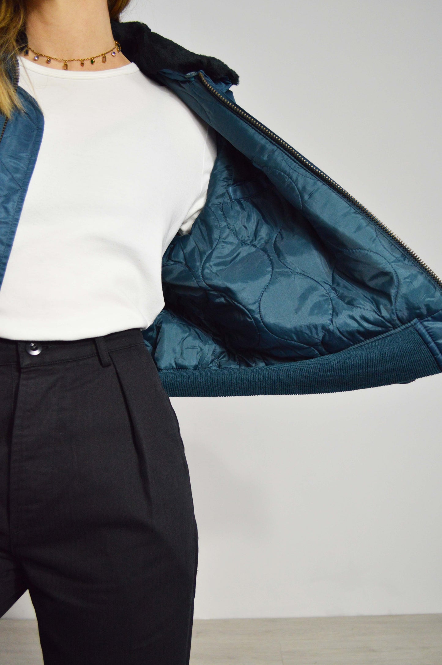 Vintage 90s Women's MA2 Cropped Flying Jacket Turquoise - XS