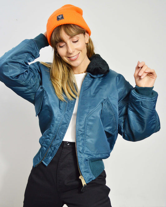 Vintage 90s Women's MA2 Cropped Flying Jacket Turquoise