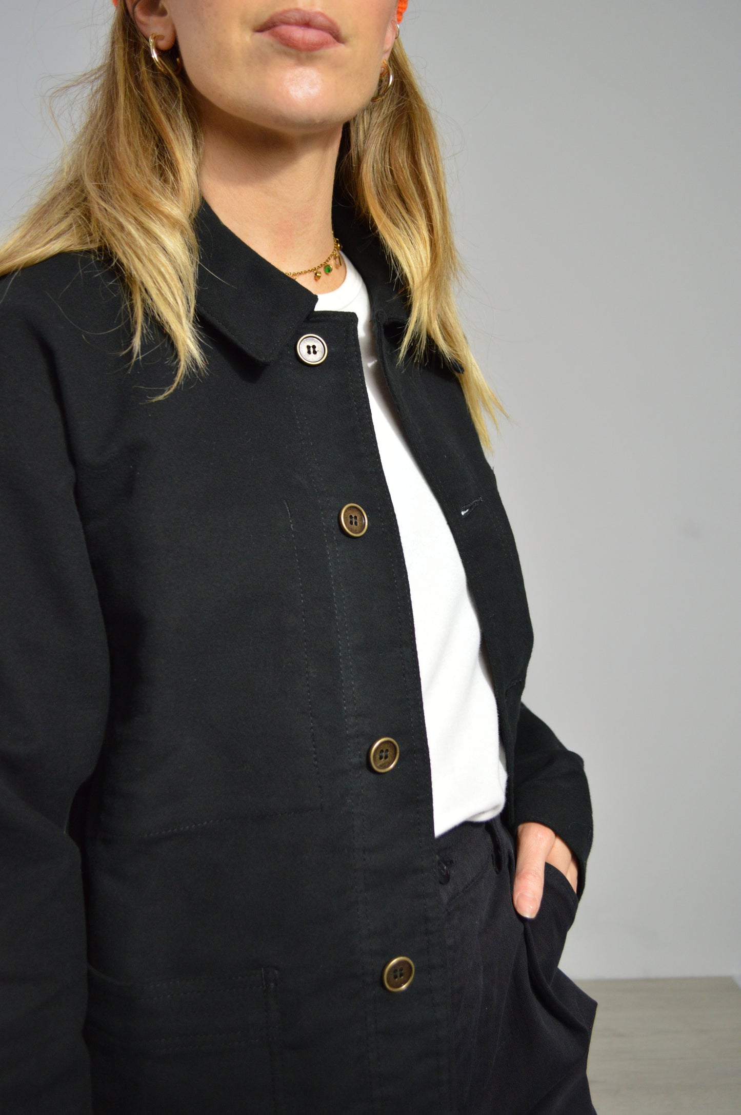 Black French Moleskin Chore Jacket Made In England