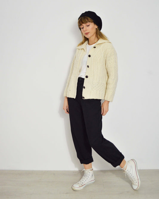 Vintage Cardigan Merino Irish Wool Cream