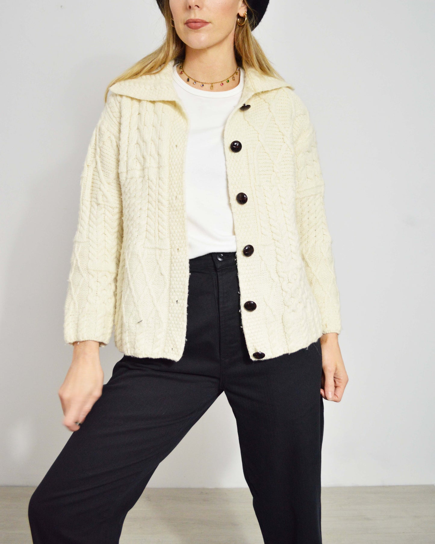 Vintage Cardigan Merino Irish Wool Cream