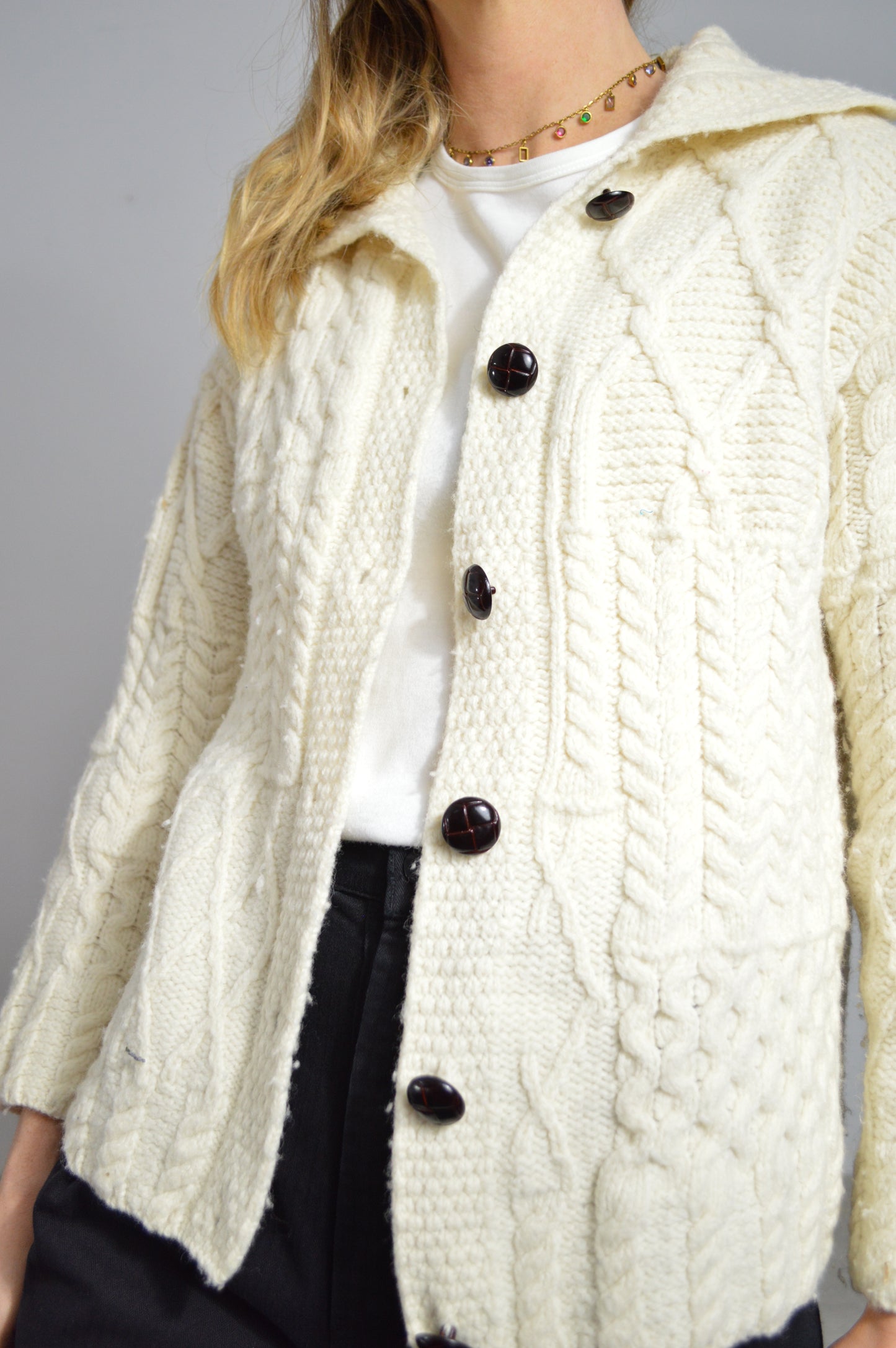 Vintage Cardigan Merino Irish Wool Cream