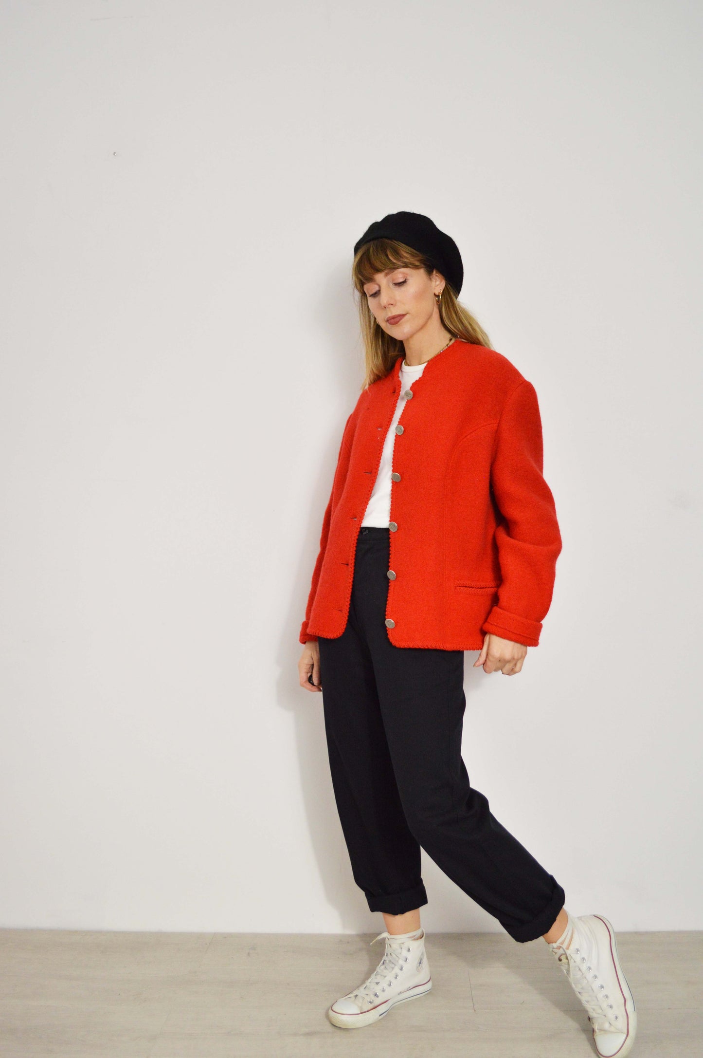 Vintage European Wool V-Neck Jacket Red