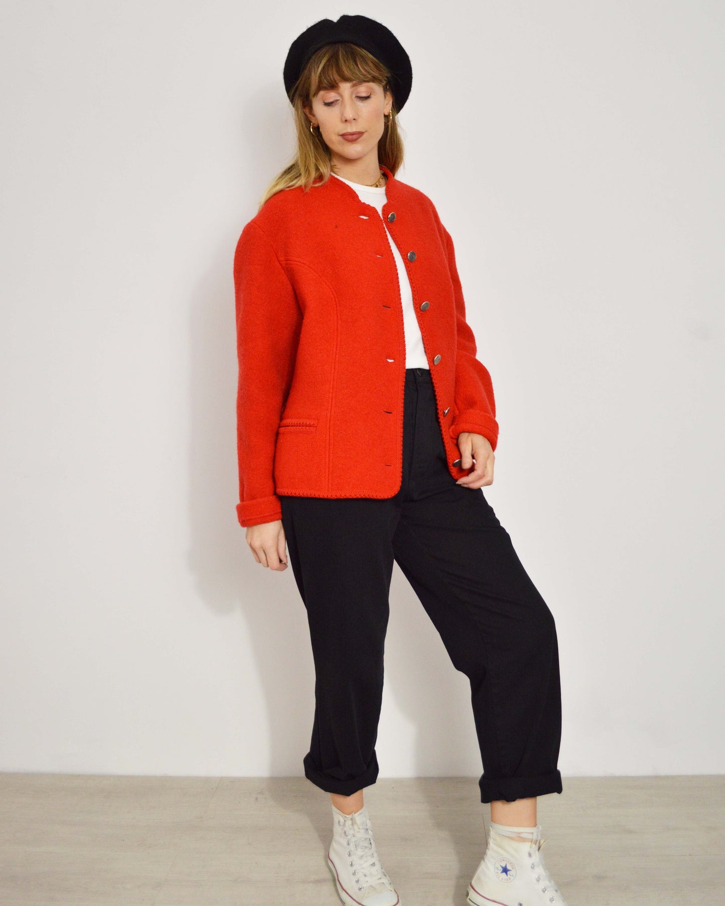 Vintage European Wool V-Neck Jacket Red
