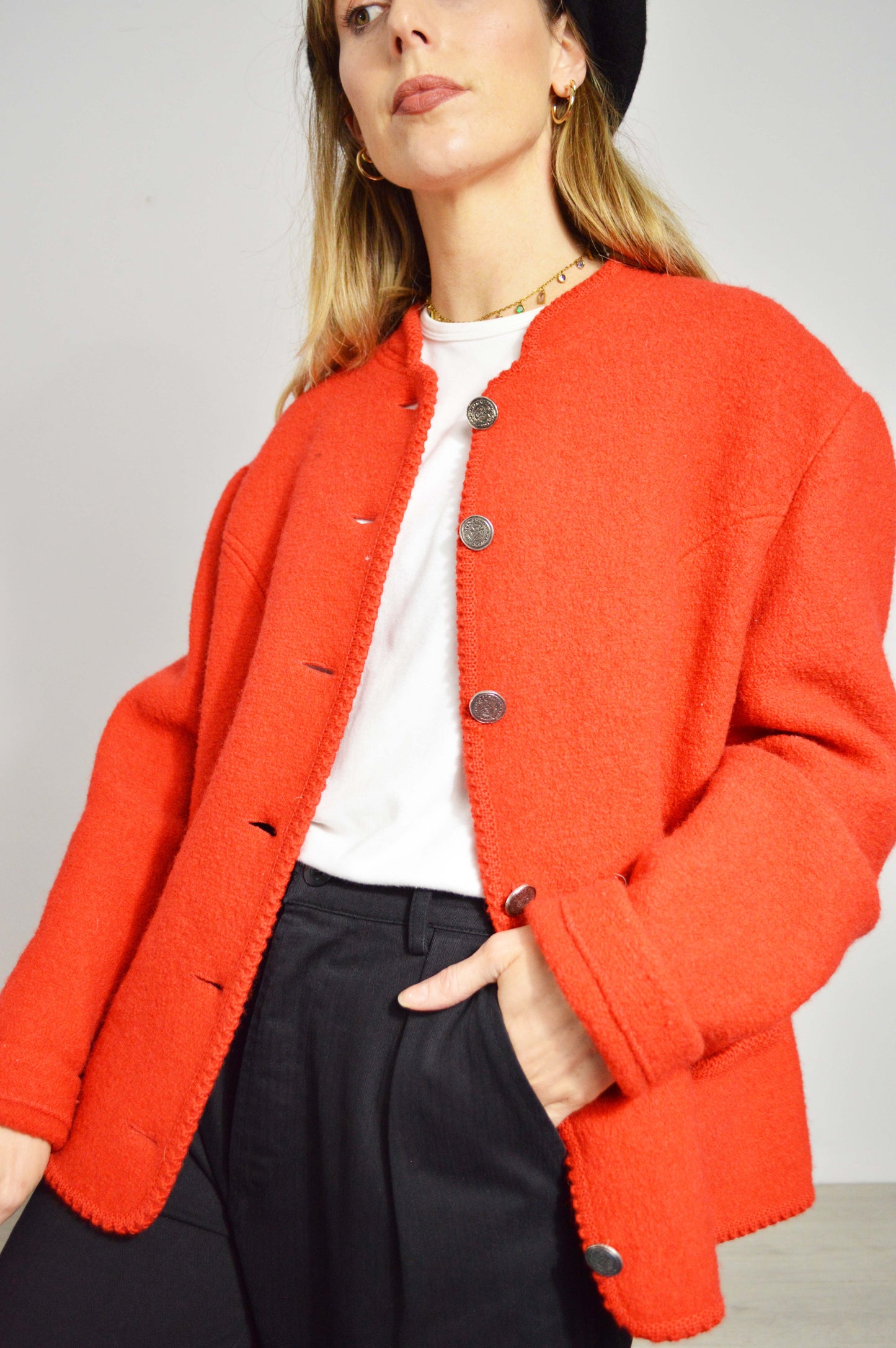Vintage European Wool V-Neck Jacket Red