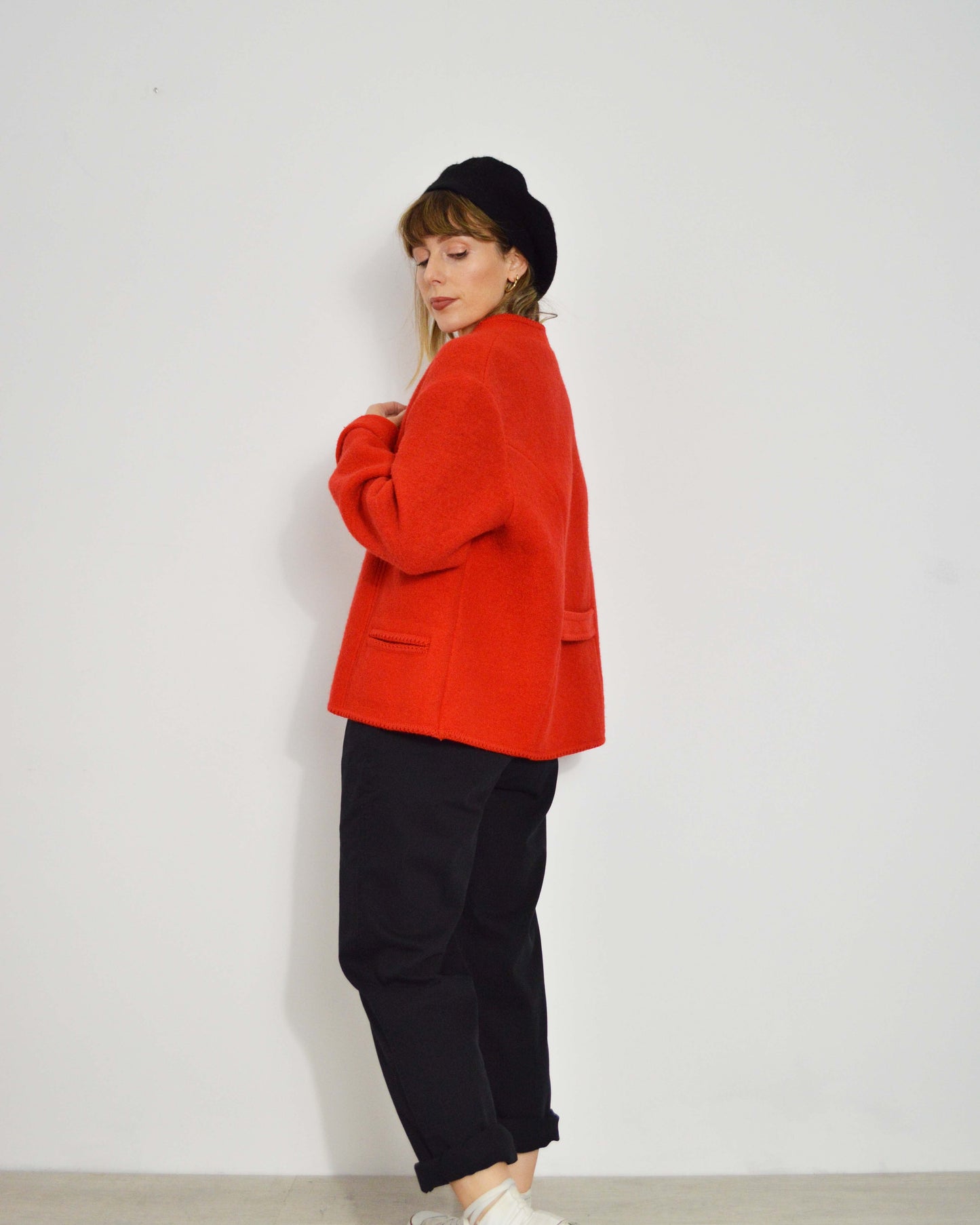 Vintage European Wool V-Neck Jacket Red