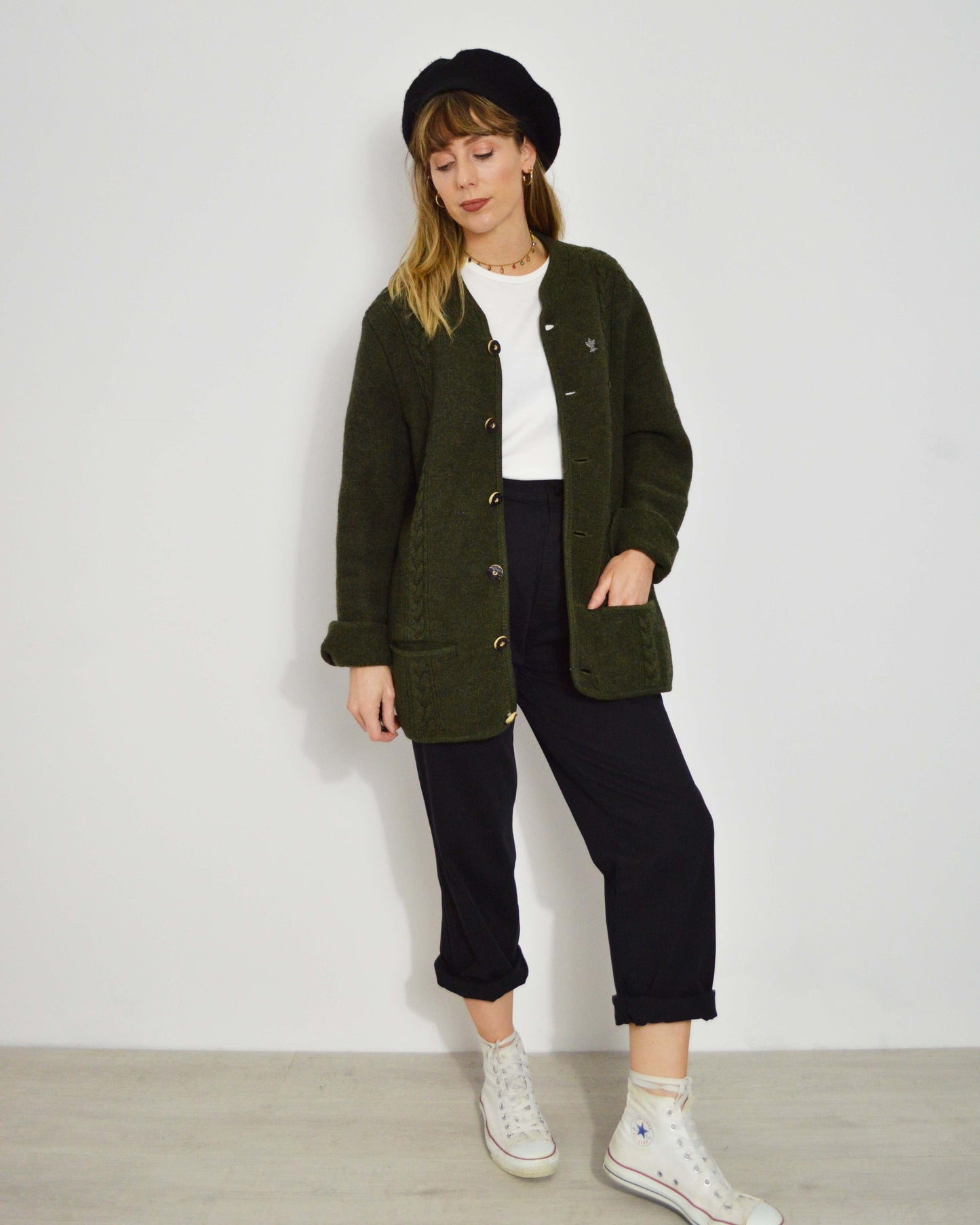 Vintage European Tirol Wool V-Neck Jacket Green