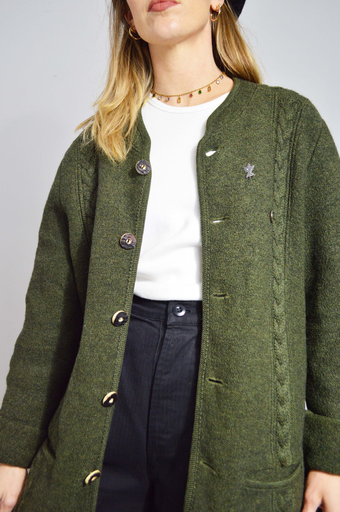 Vintage European Tirol Wool V-Neck Jacket Green