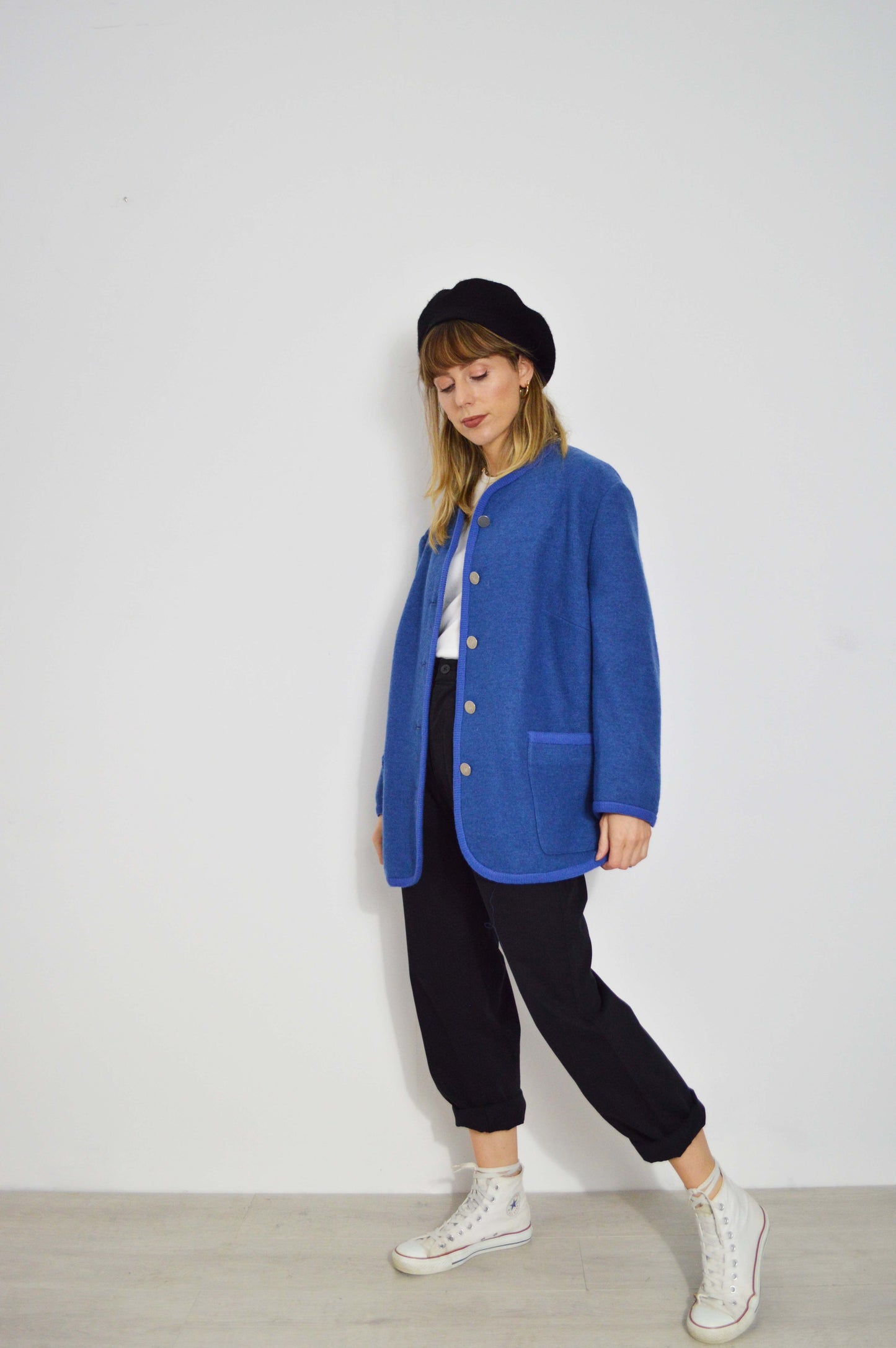 Vintage European Wool V-Neck Jacket Blue