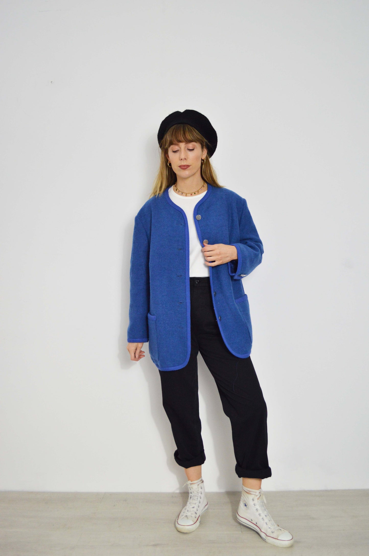 Vintage European Wool V-Neck Jacket Blue