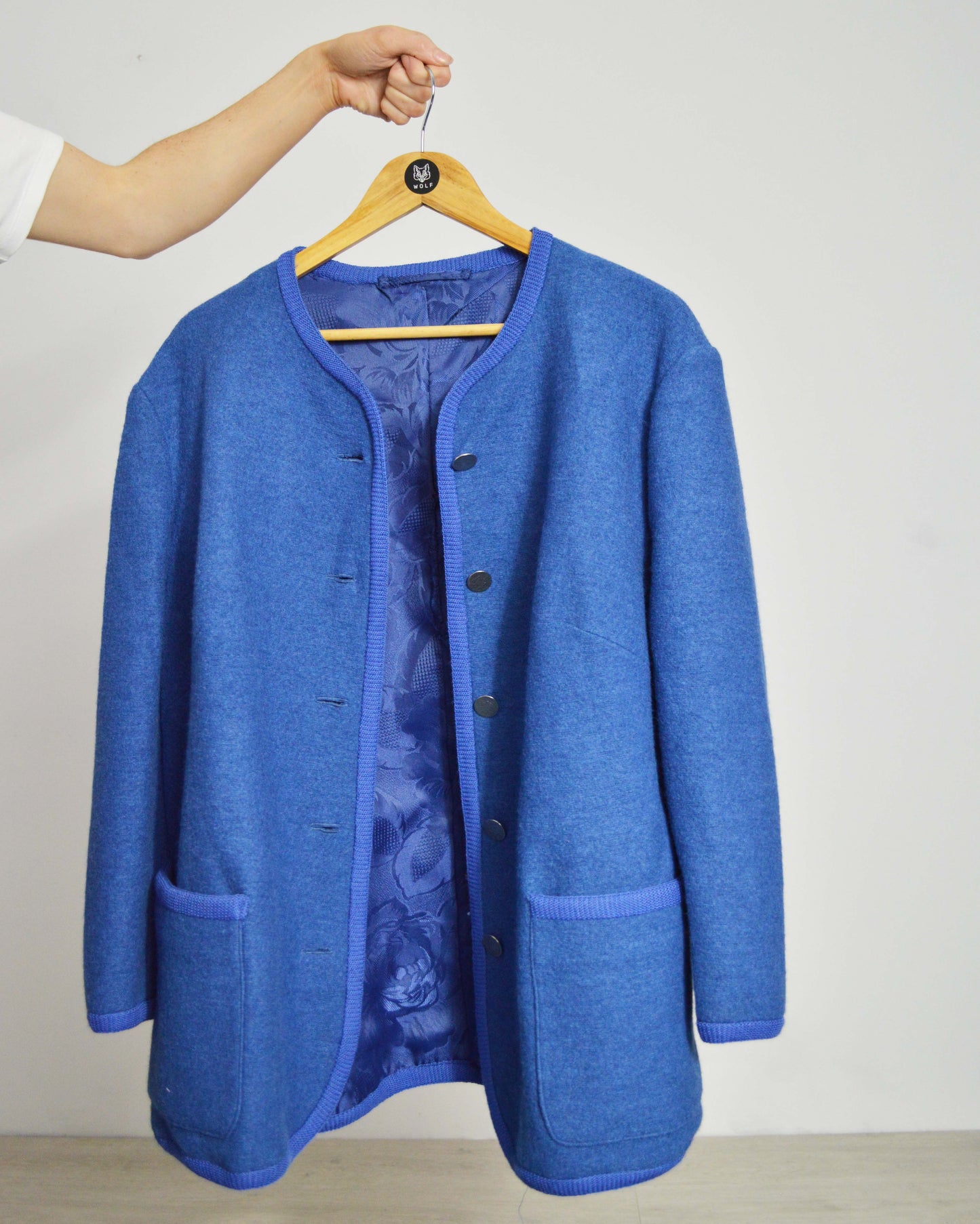 Vintage European Wool V-Neck Jacket Blue