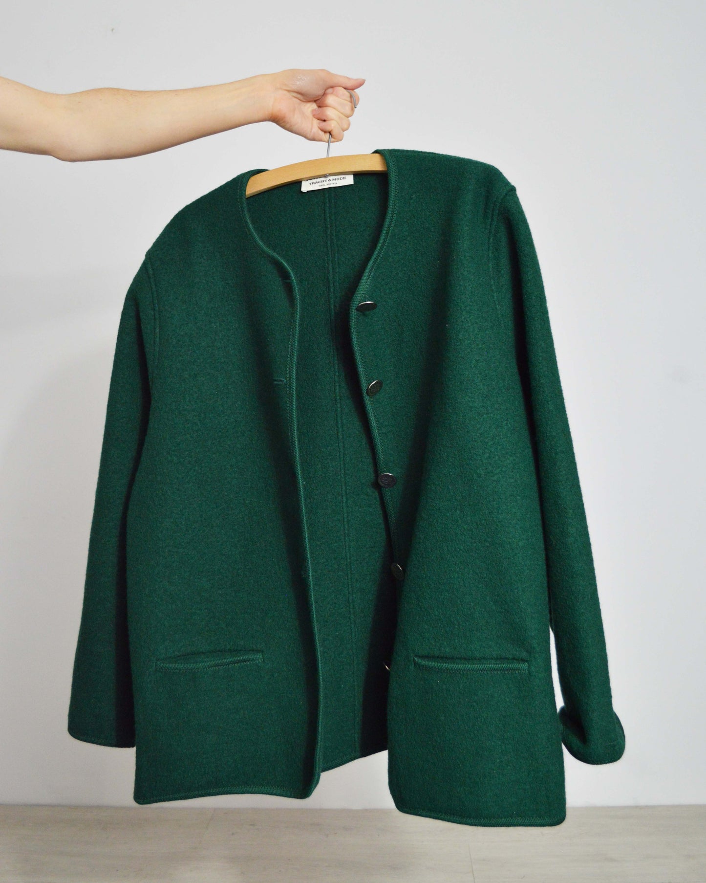 Vintage European Wool V-Neck Jacket Emerald Green