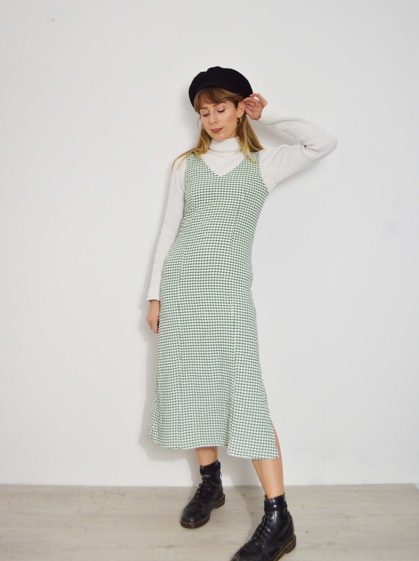 French Gingham Meadow Green Maxi Dress