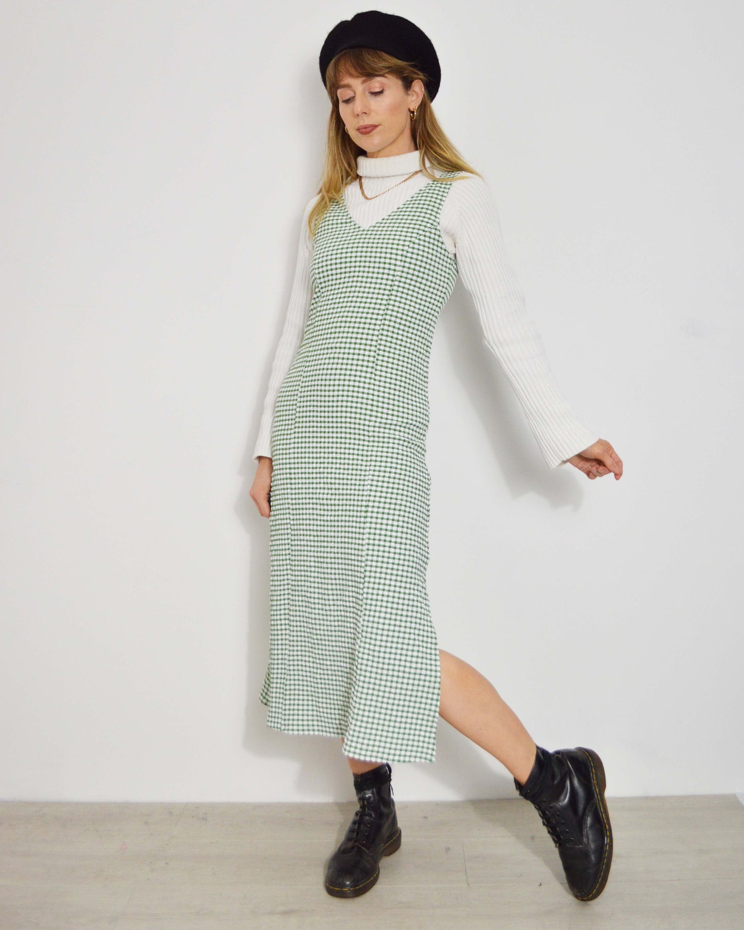 French Gingham Meadow Green Maxi Dress