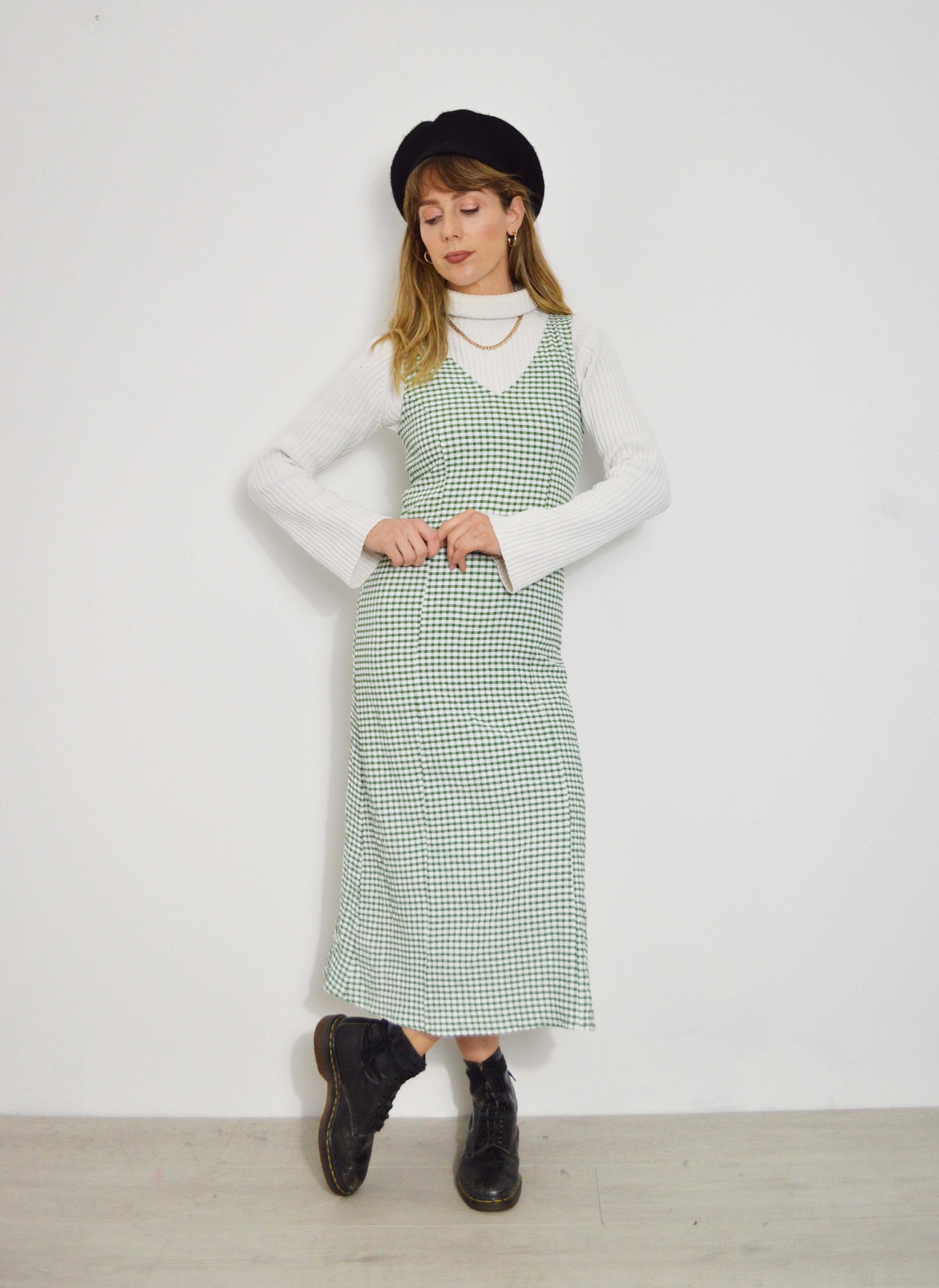 French Gingham Meadow Green Maxi Dress