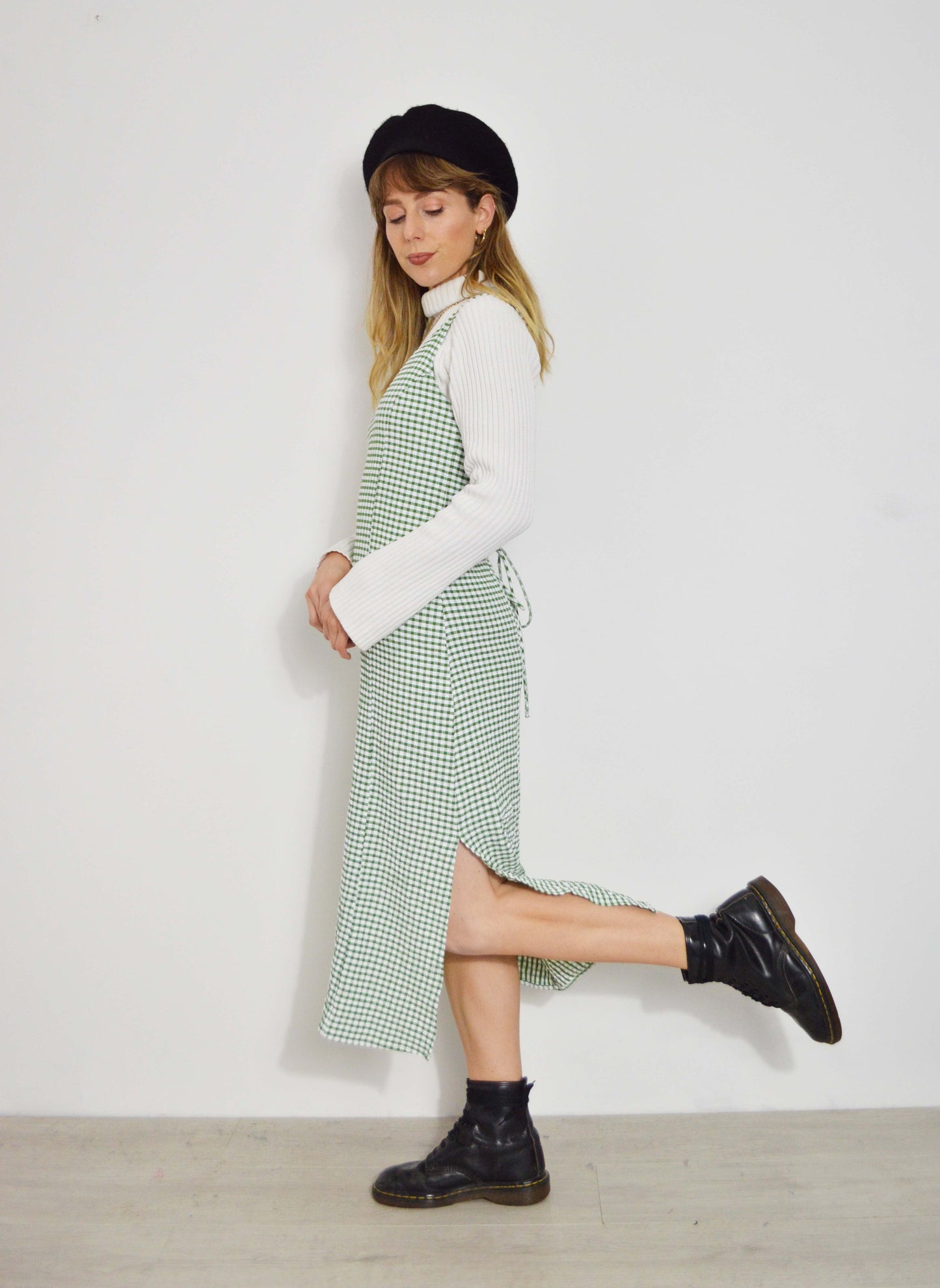 French Gingham Meadow Green Maxi Dress