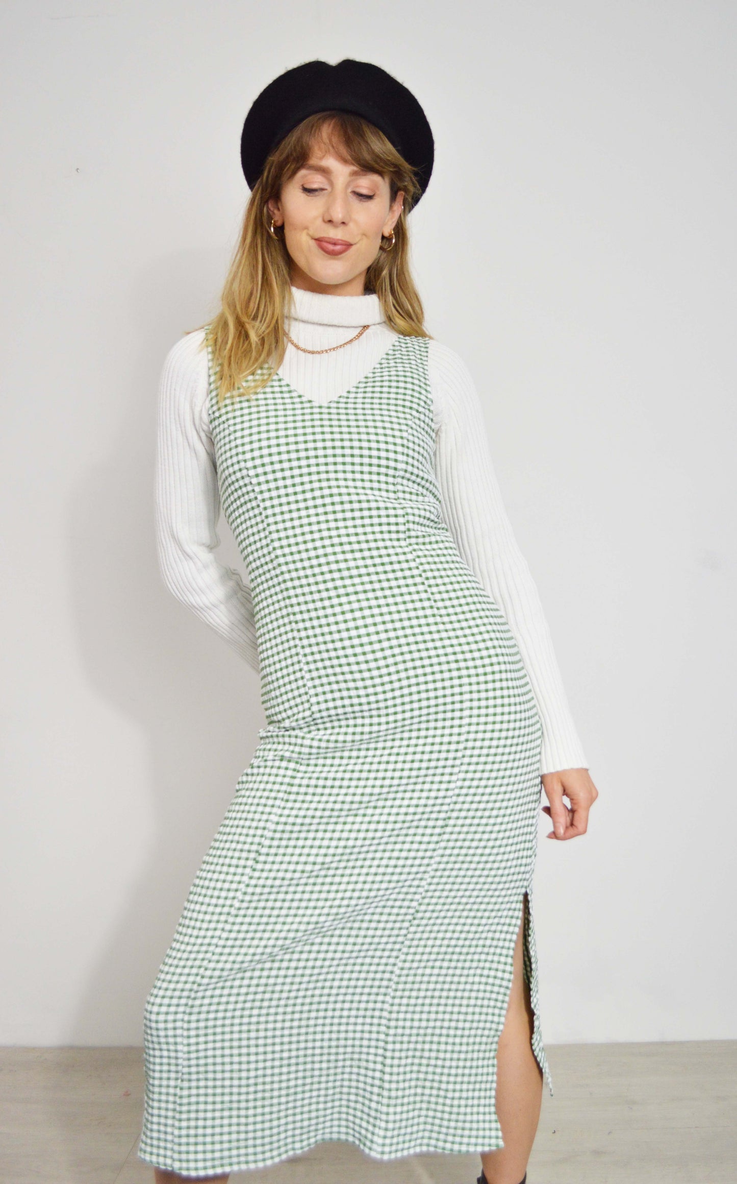 French Gingham Meadow Green Maxi Dress