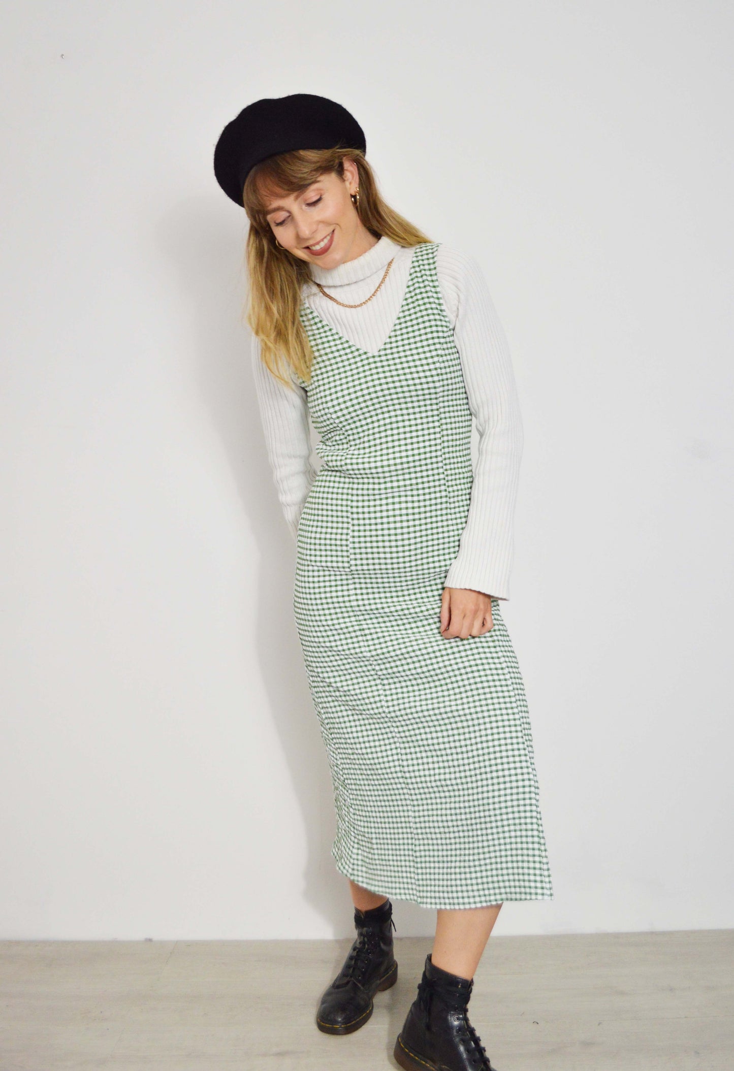French Gingham Meadow Green Maxi Dress