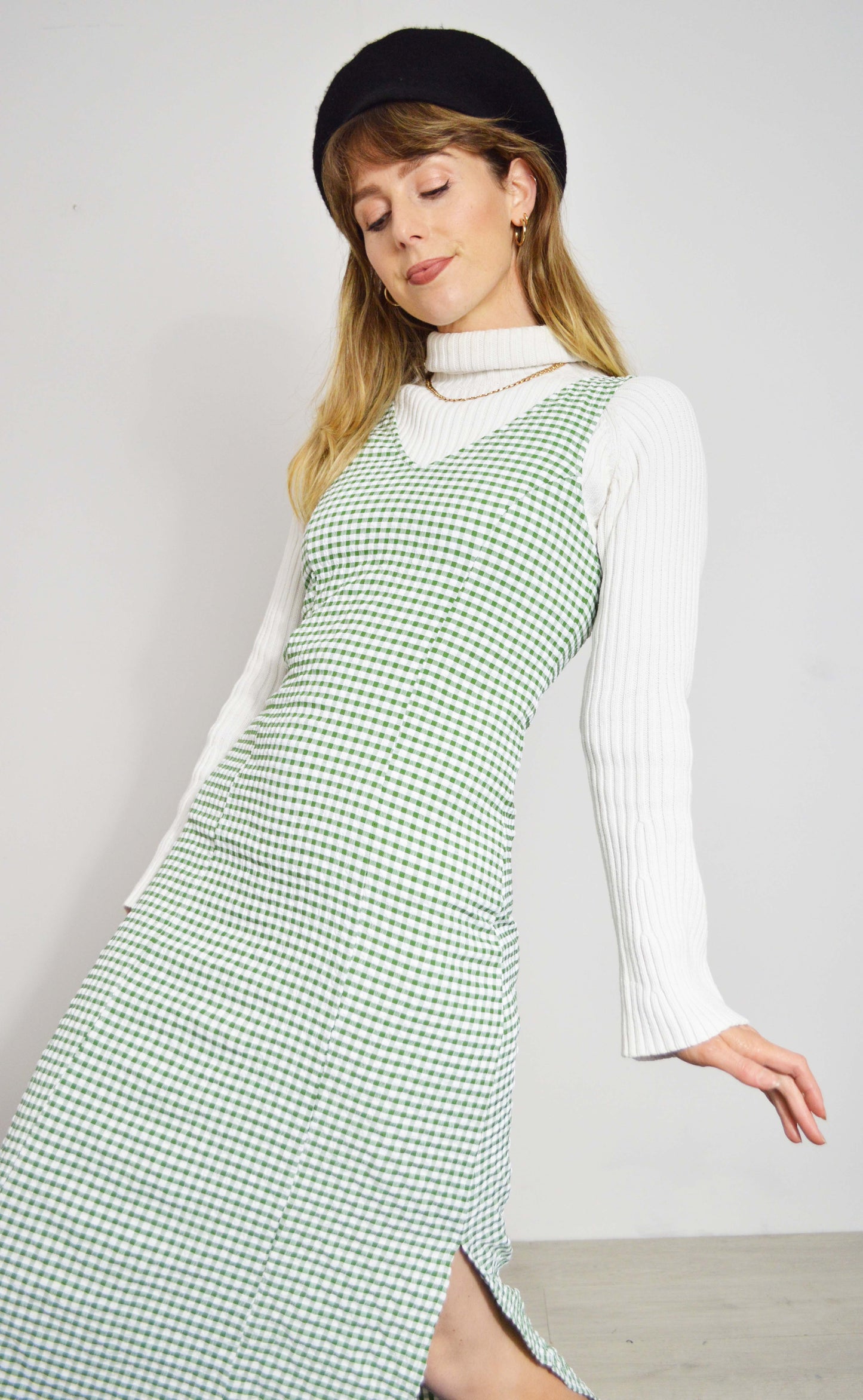 French Gingham Meadow Green Maxi Dress