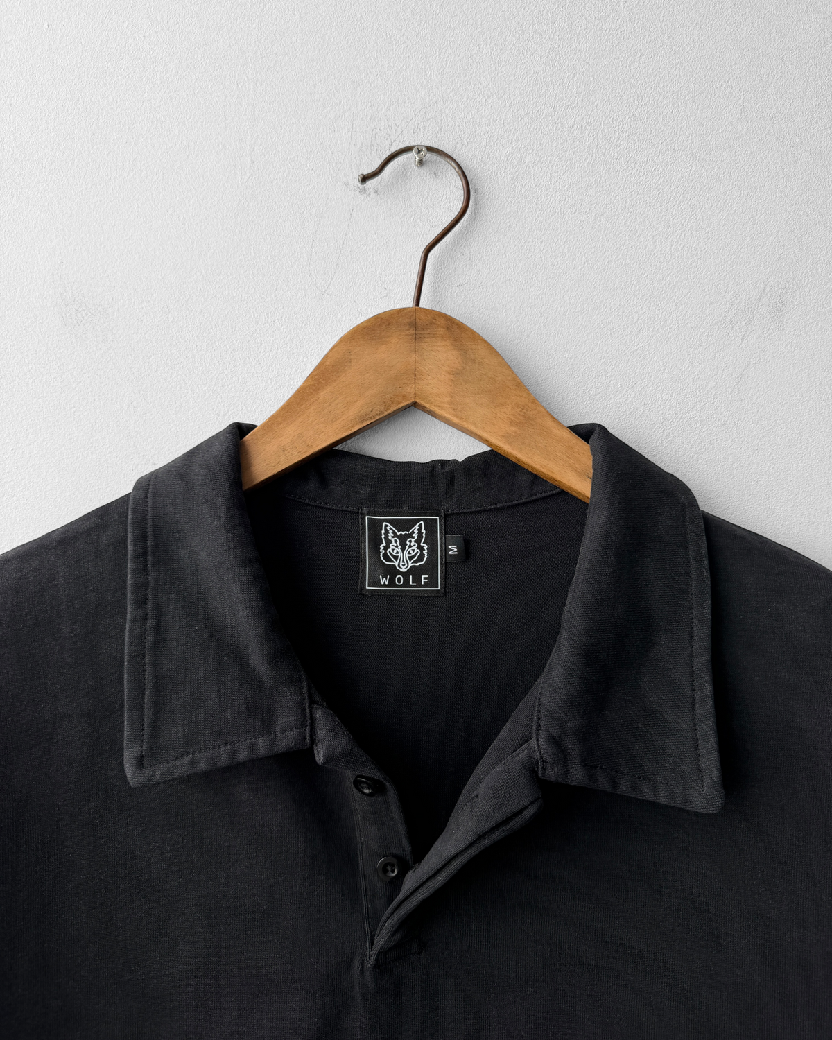 Faded Wash Polo Sweatshirt Cotton Charcoal Black