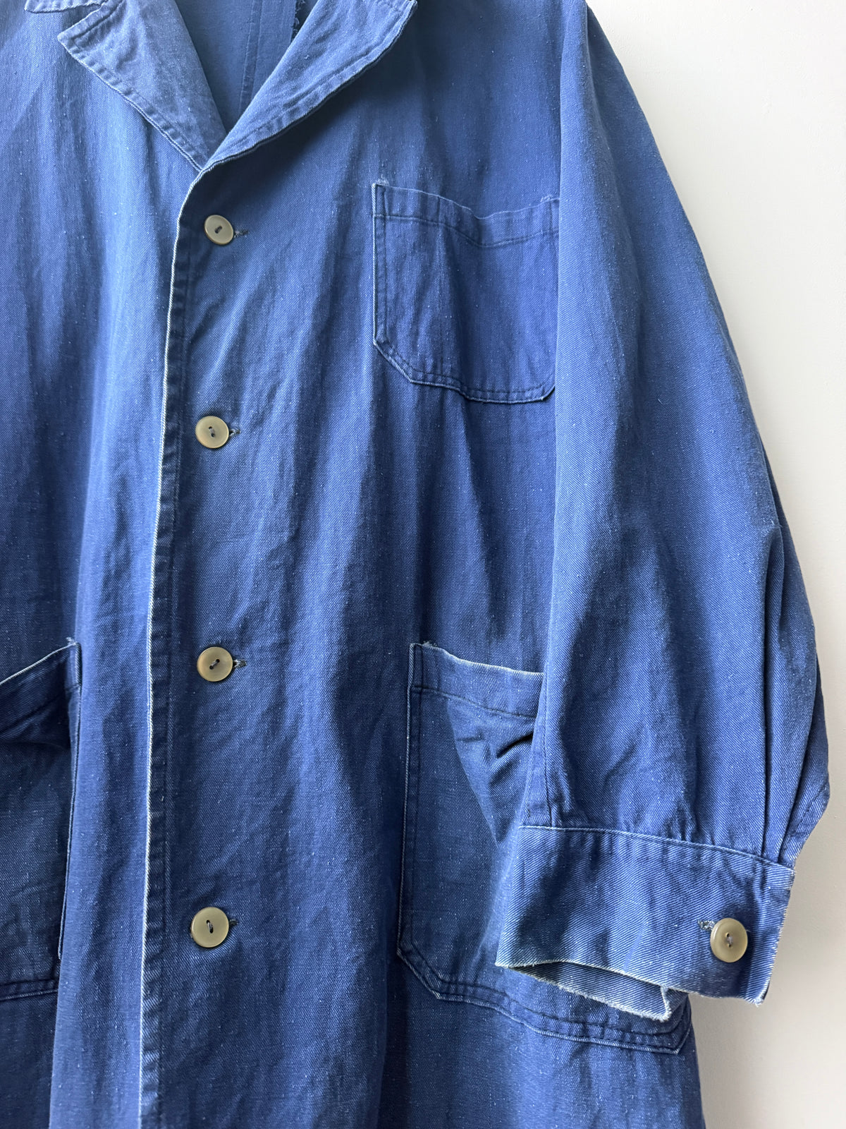 Vintage Faded Blue Duster Workwear Coat - Large