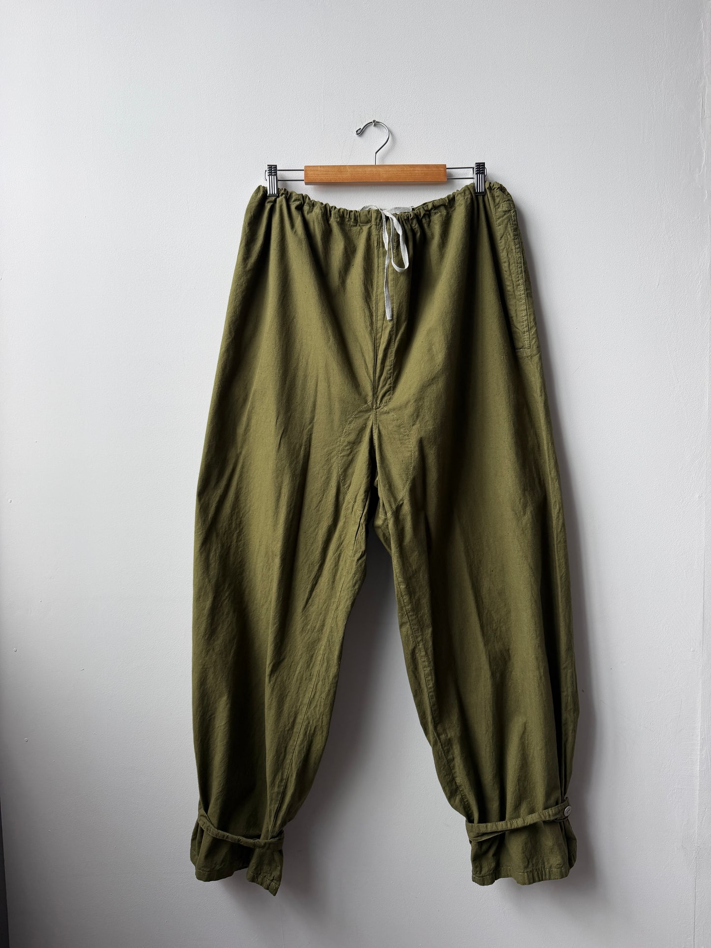 Vintage Cotton Drawstring Army Green Military Pants