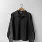 Faded Wash Polo Sweatshirt Cotton Charcoal Black