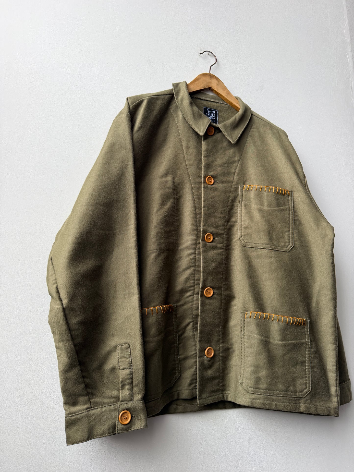 WOLF Reworked Chore Jacket Contrast Mustard Blanket Stitch 3XL