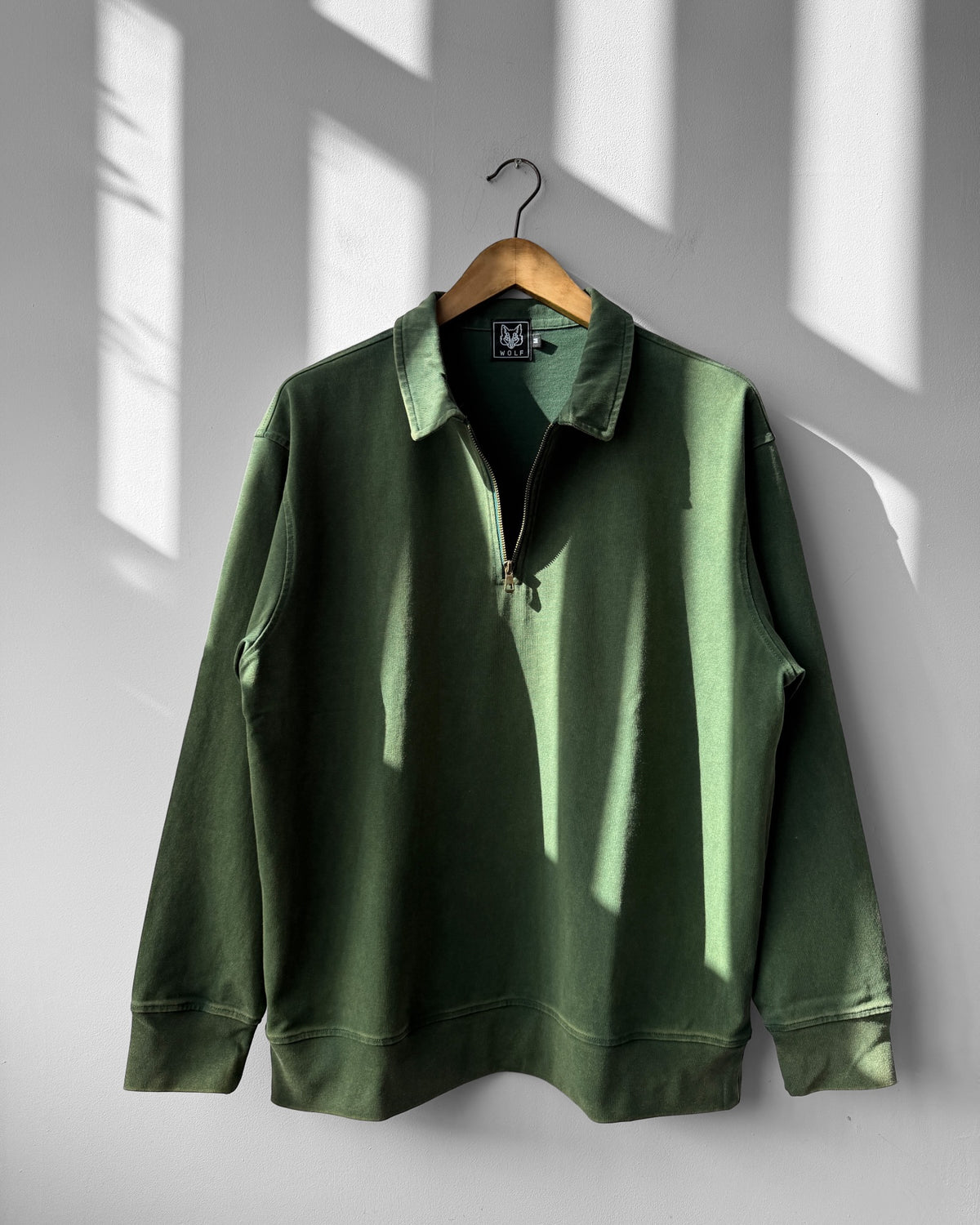 Faded Quarter Zip Sweatshirt Bottle Green Washed Cotton