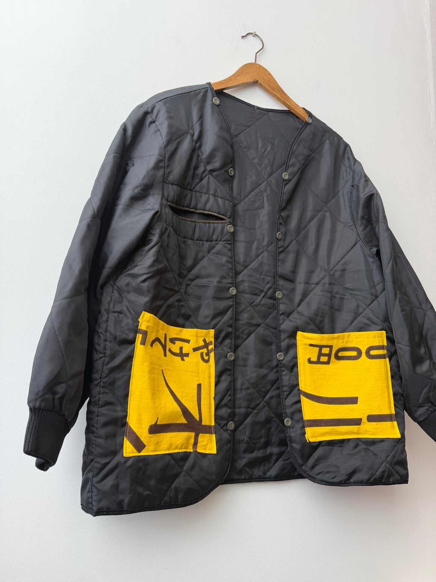 Vintage Black Liner Reworked Japanese Yellow Pockets