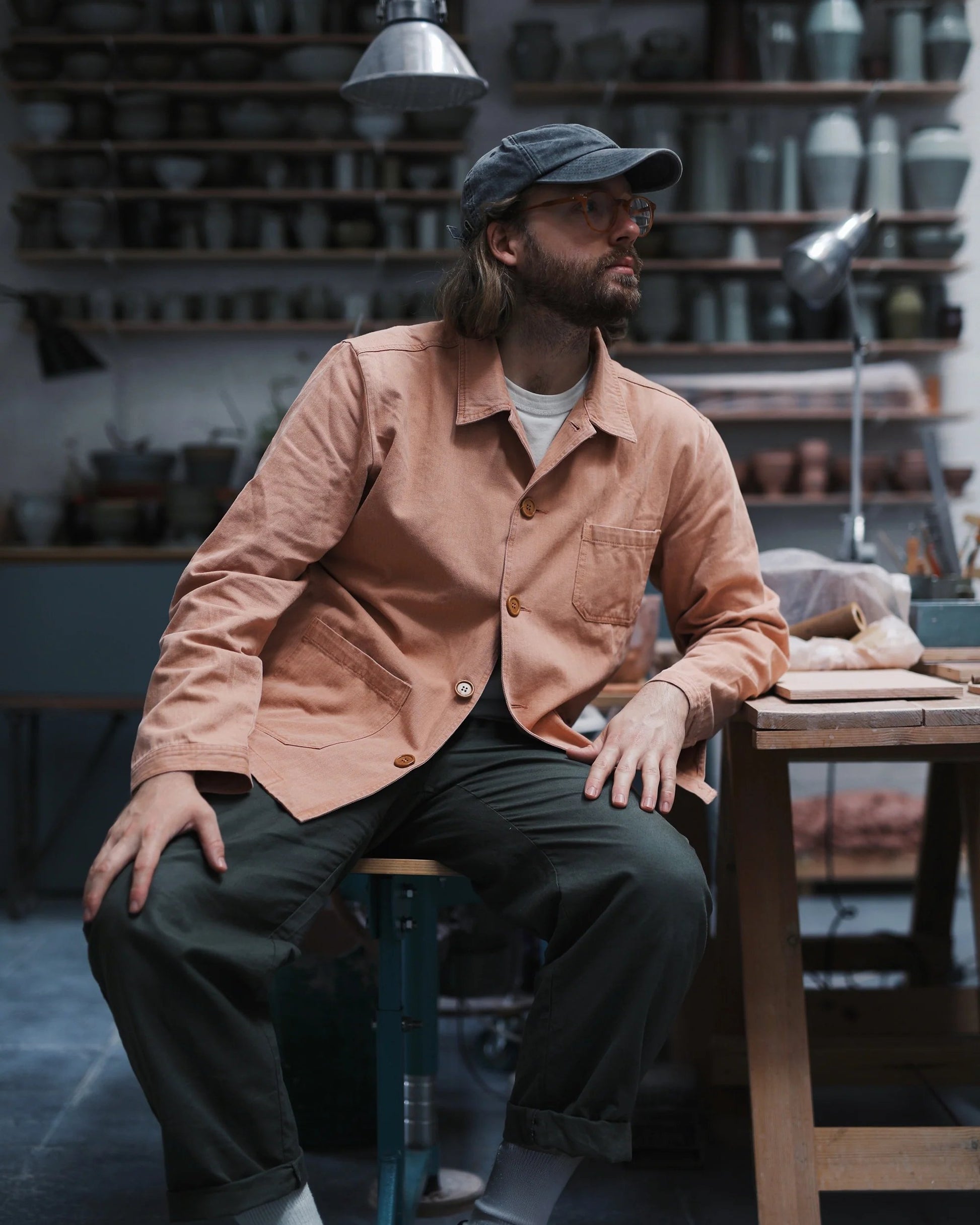 60s Style Herringbone Dusty Rose Peach Pink Chore Jacket – Wolf