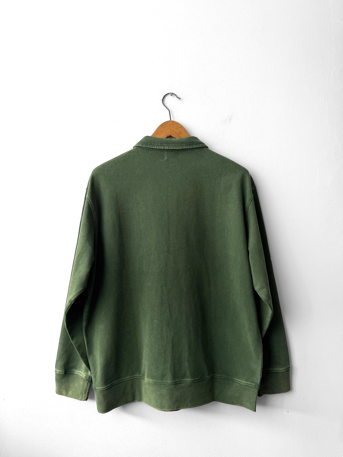 Faded Quarter Zip Sweatshirt Bottle Green Washed Cotton