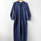Collarless Workwear Jumpsuit Coveralls Herringbone Blue