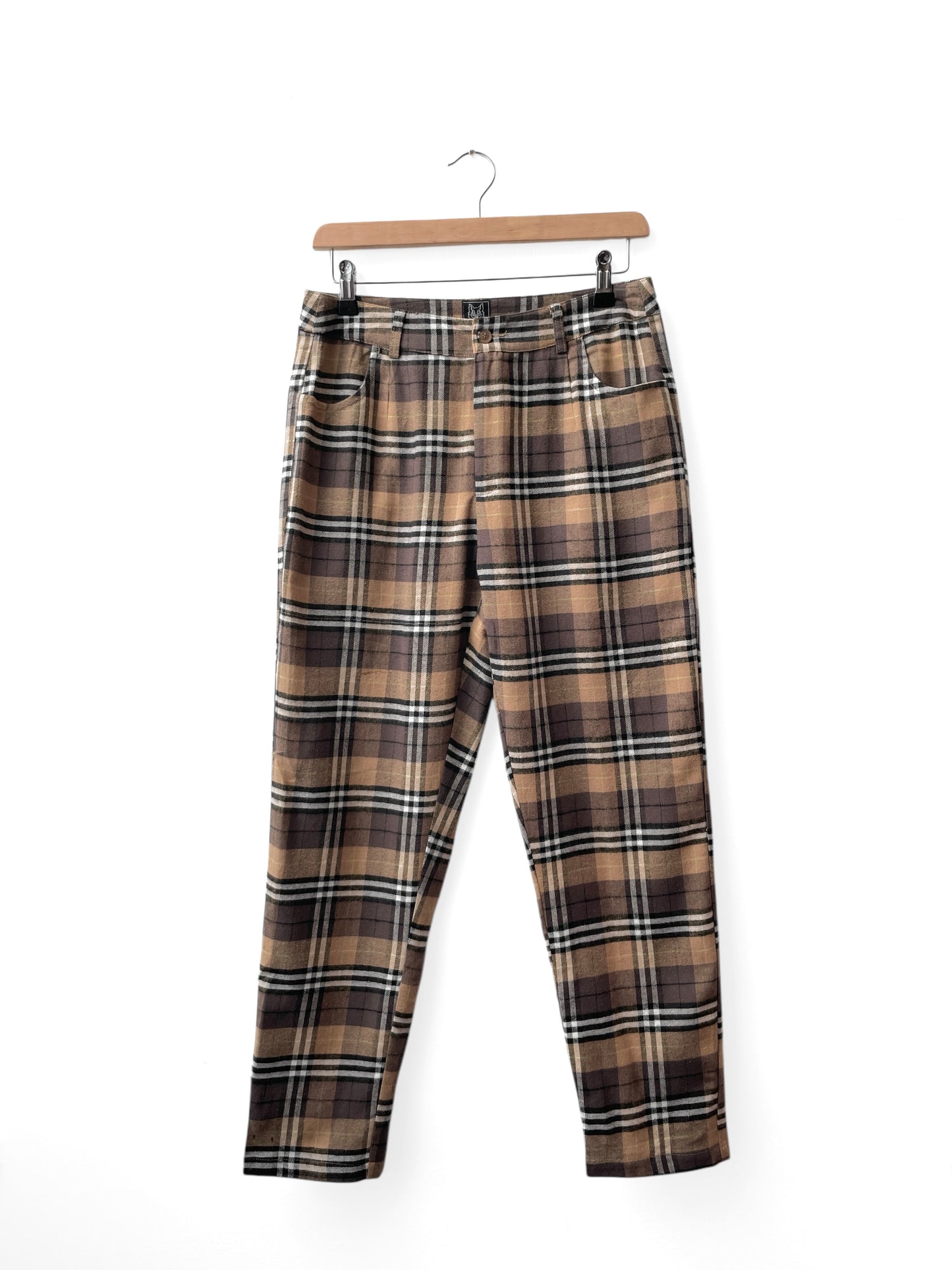 High Waisted Check Cigarette Pants Brushed Cotton