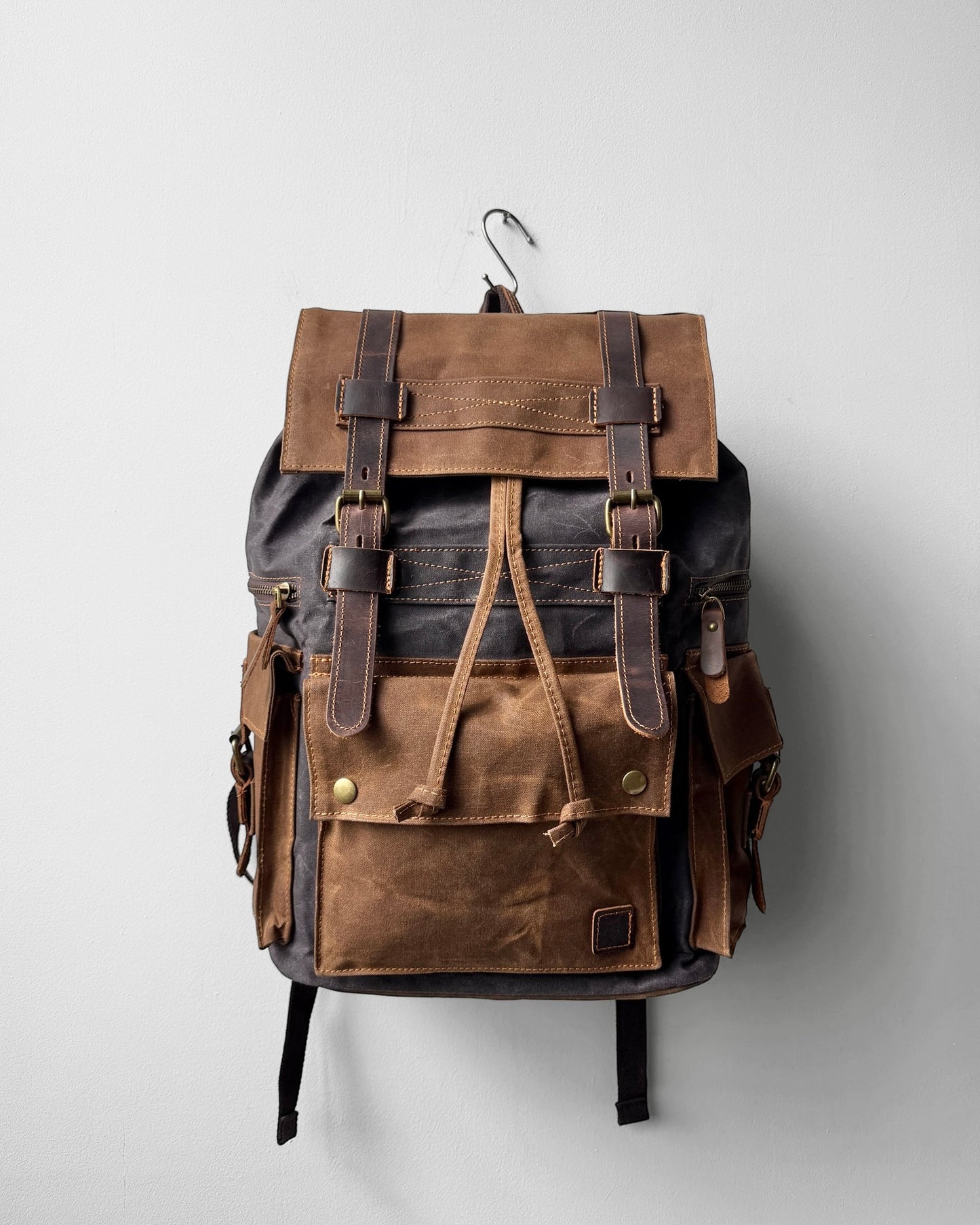 WOLF Waxed Cotton Large Rucksack Brown & Black