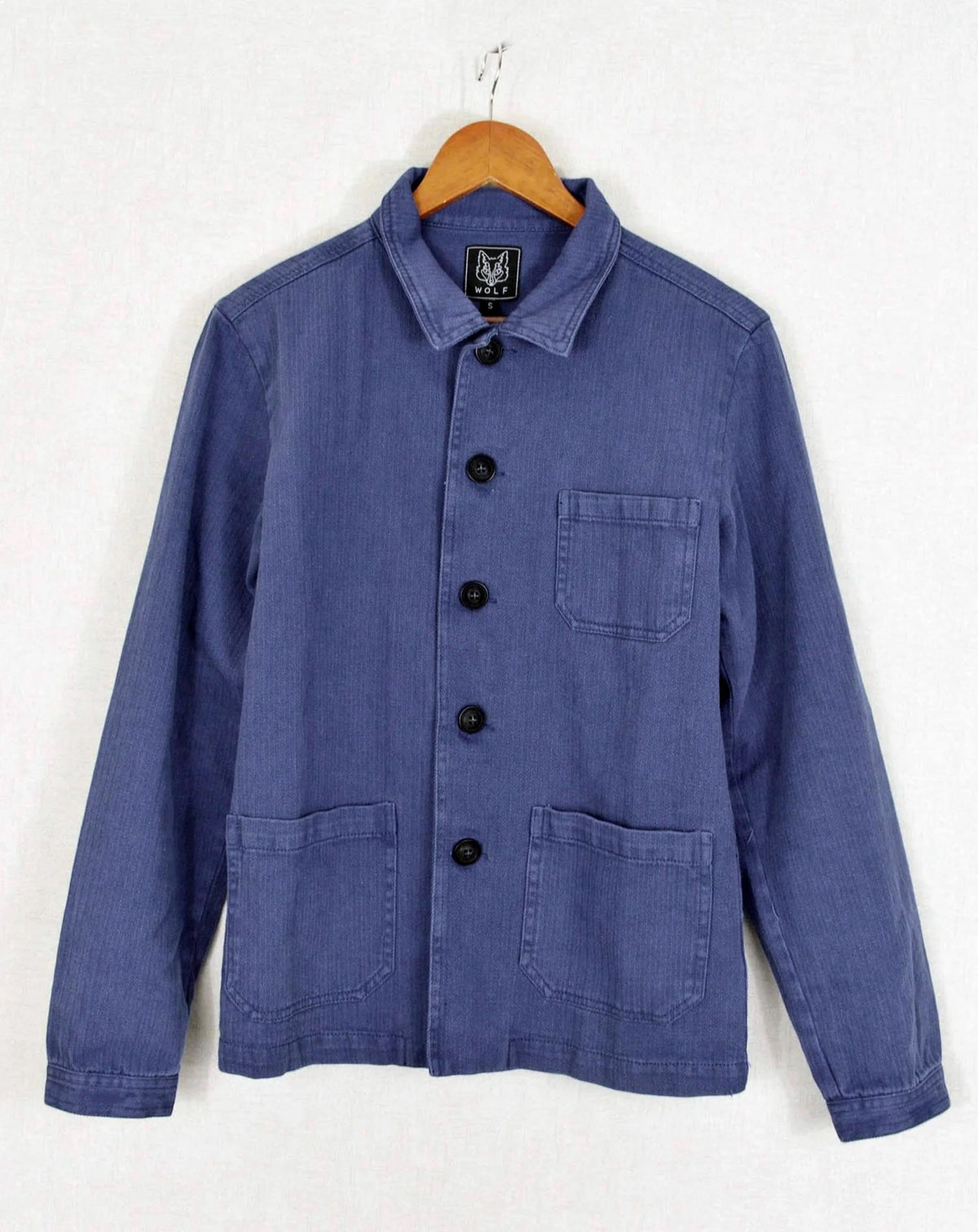 Arbeitsjacke aus Baumwolltwill mit Fischgrätenmuster, Indigoblau