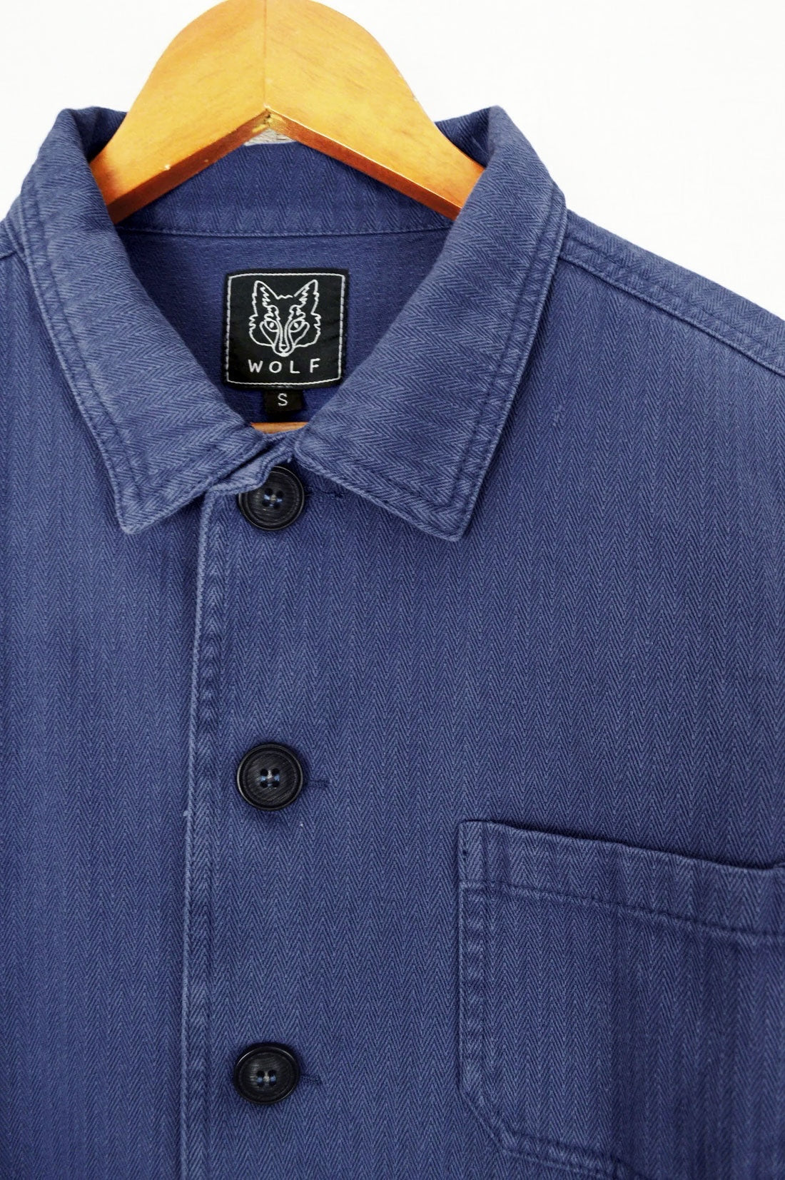 Arbeitsjacke aus Baumwolltwill mit Fischgrätenmuster, Indigoblau