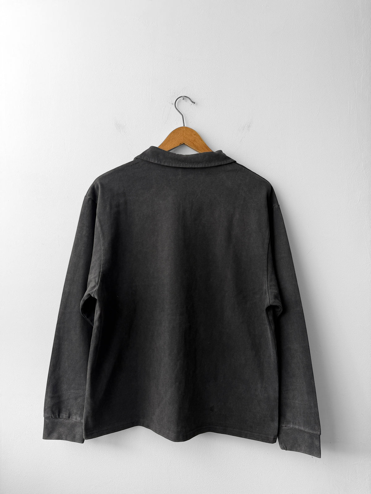 Faded Wash Polo Sweatshirt Cotton Charcoal Black