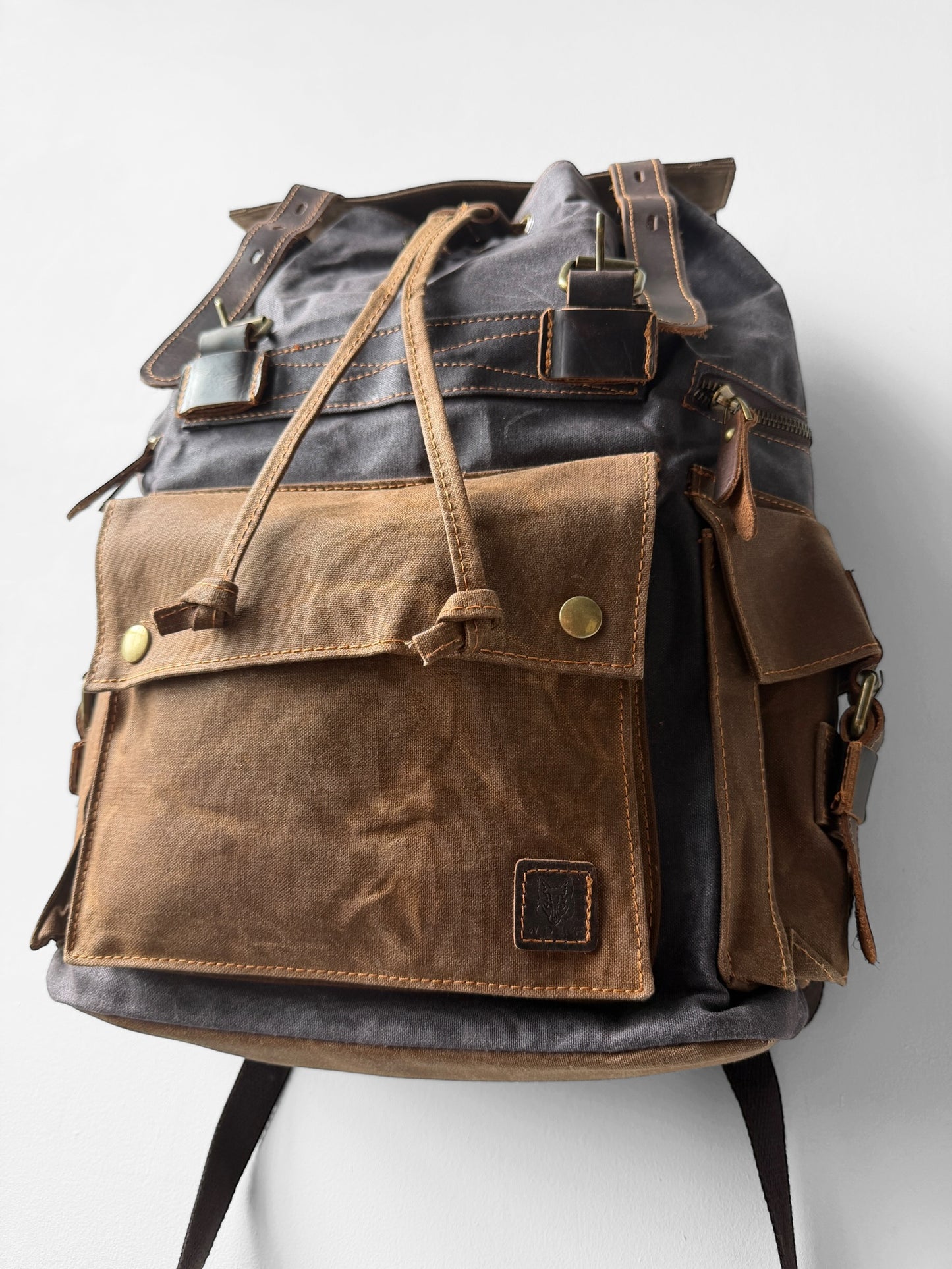 WOLF Waxed Cotton Large Rucksack Brown & Black