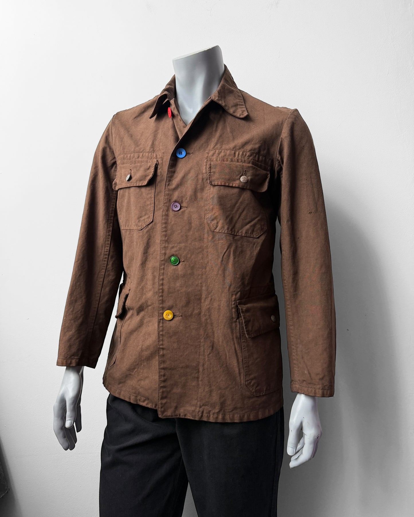 Reworked Vintage Brown Jacket Swedish Rainbow Buttons