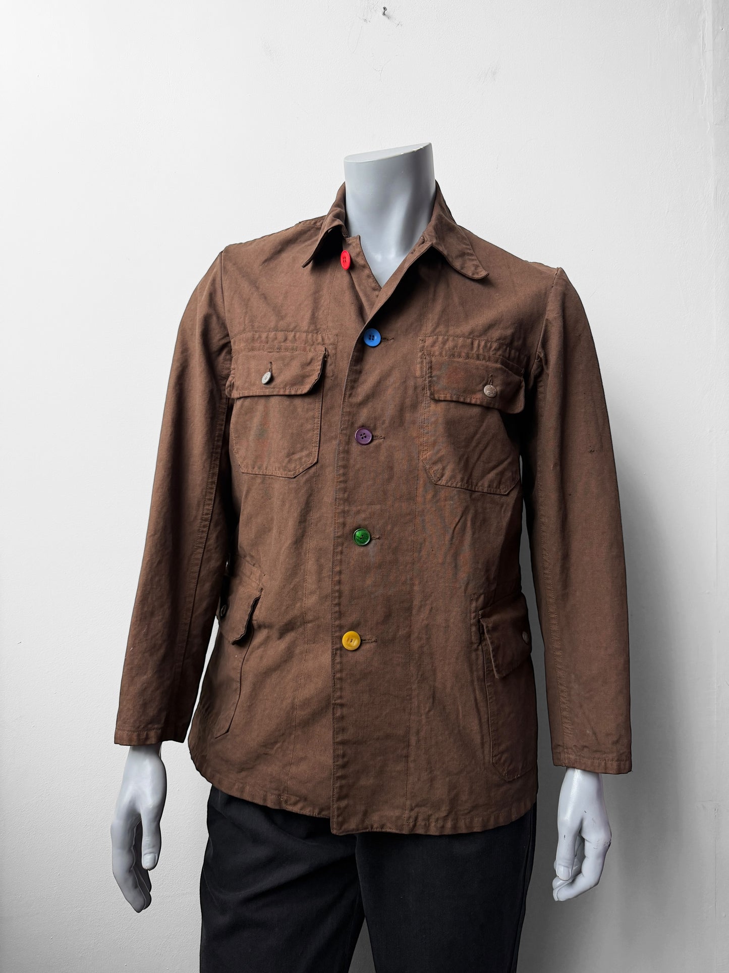 Reworked Vintage Brown Jacket Swedish Rainbow Buttons