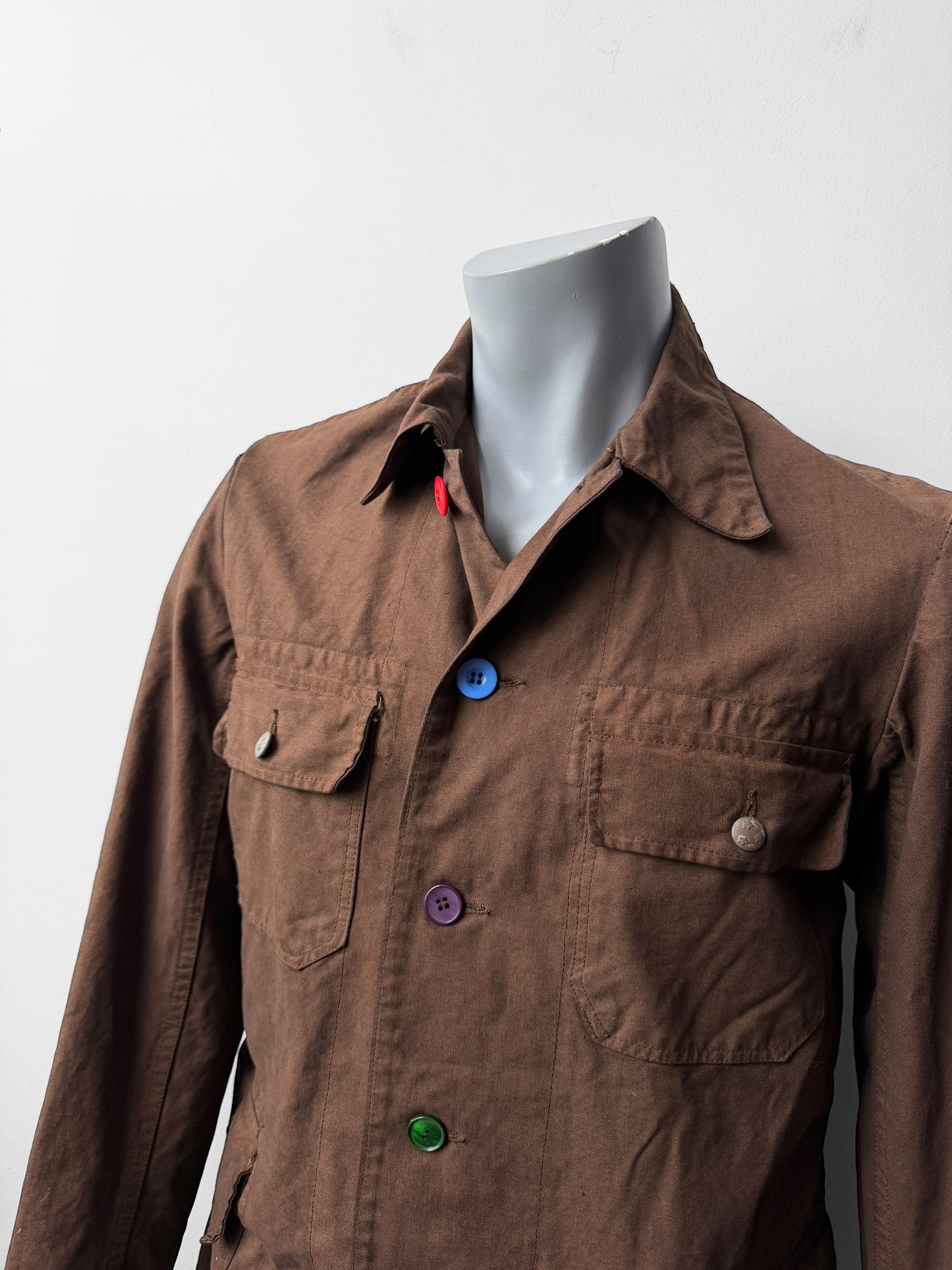 Reworked Vintage Brown Jacket Swedish Rainbow Buttons
