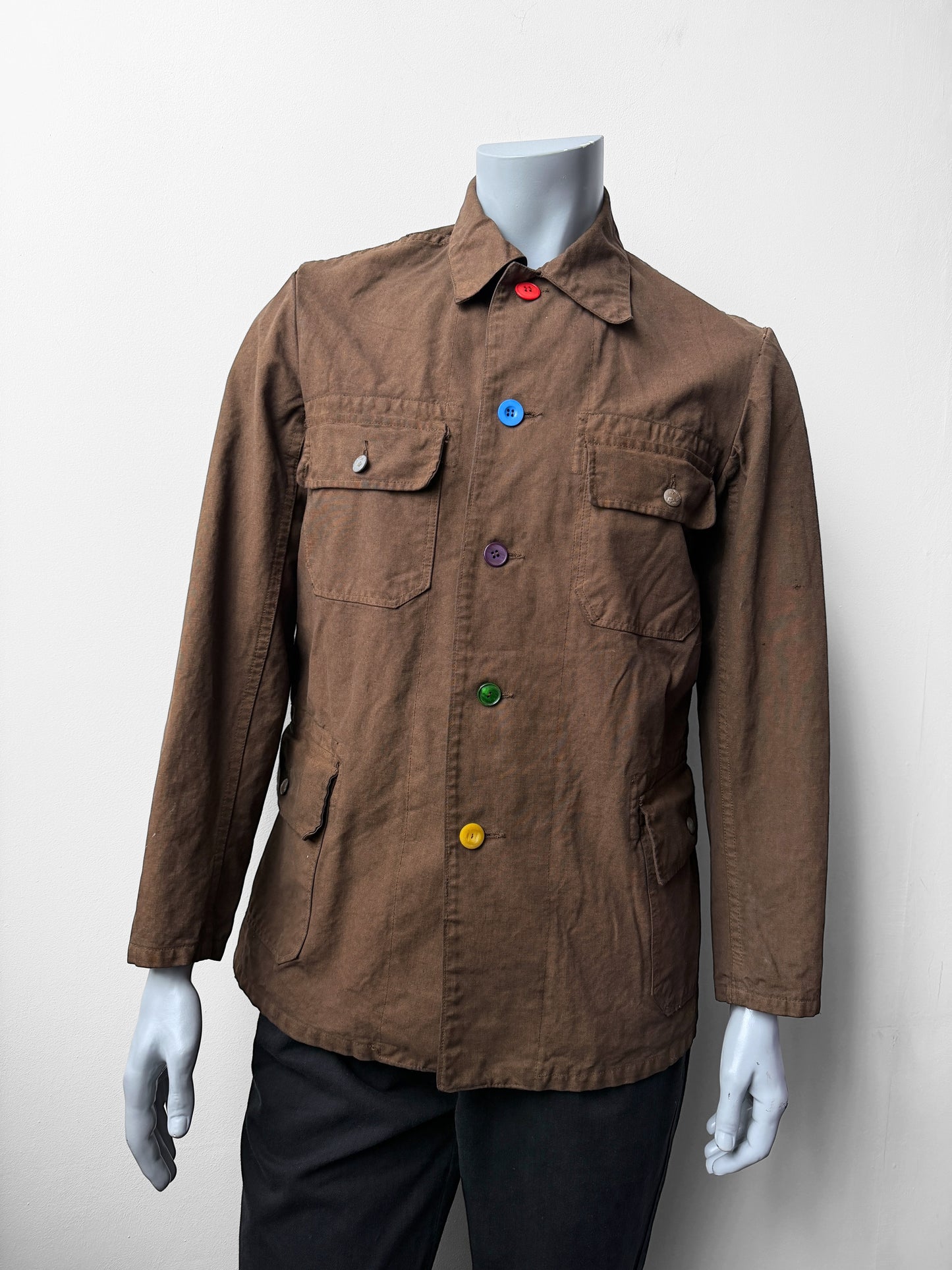 Reworked Vintage Brown Jacket Swedish Rainbow Buttons